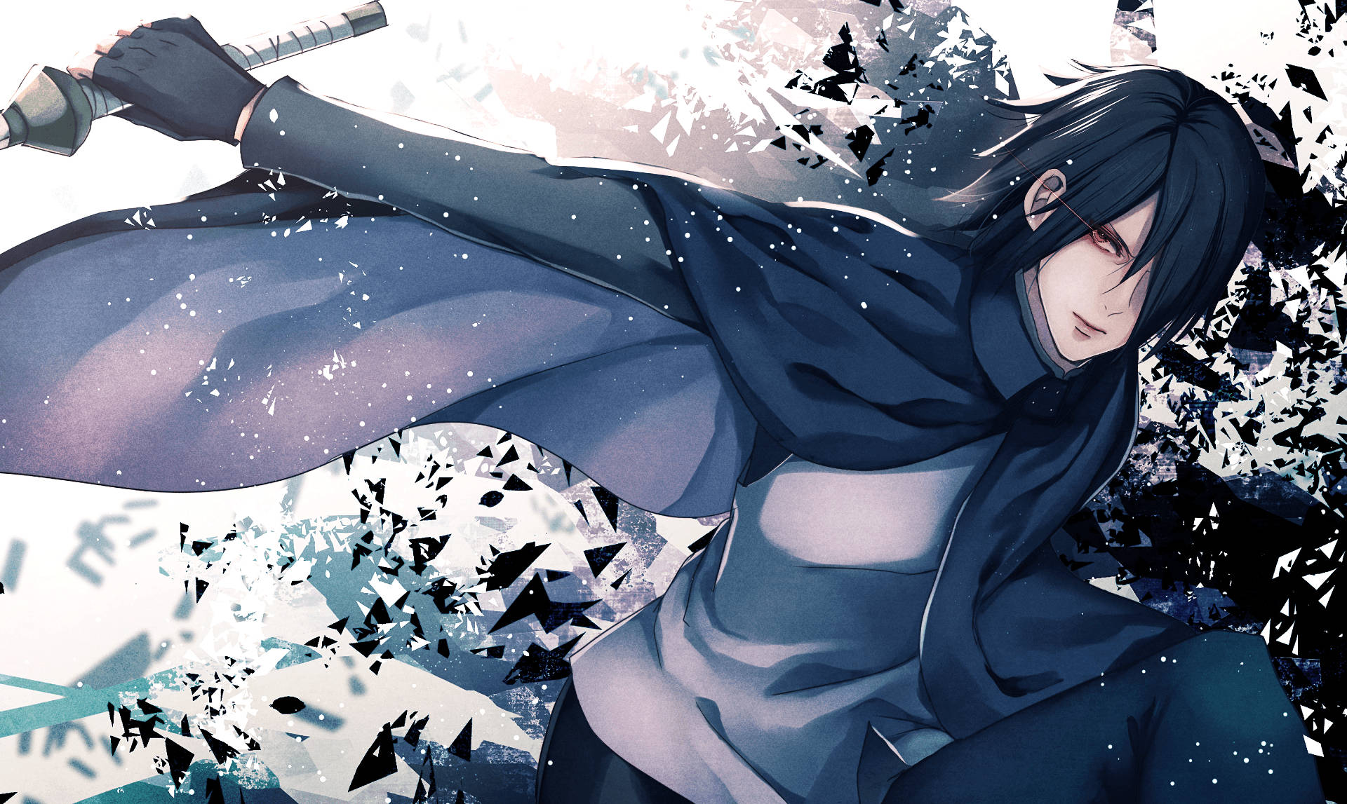 Taustakuva Sasuke Uchihasta mustassa Lightning Flicker -viitassa.