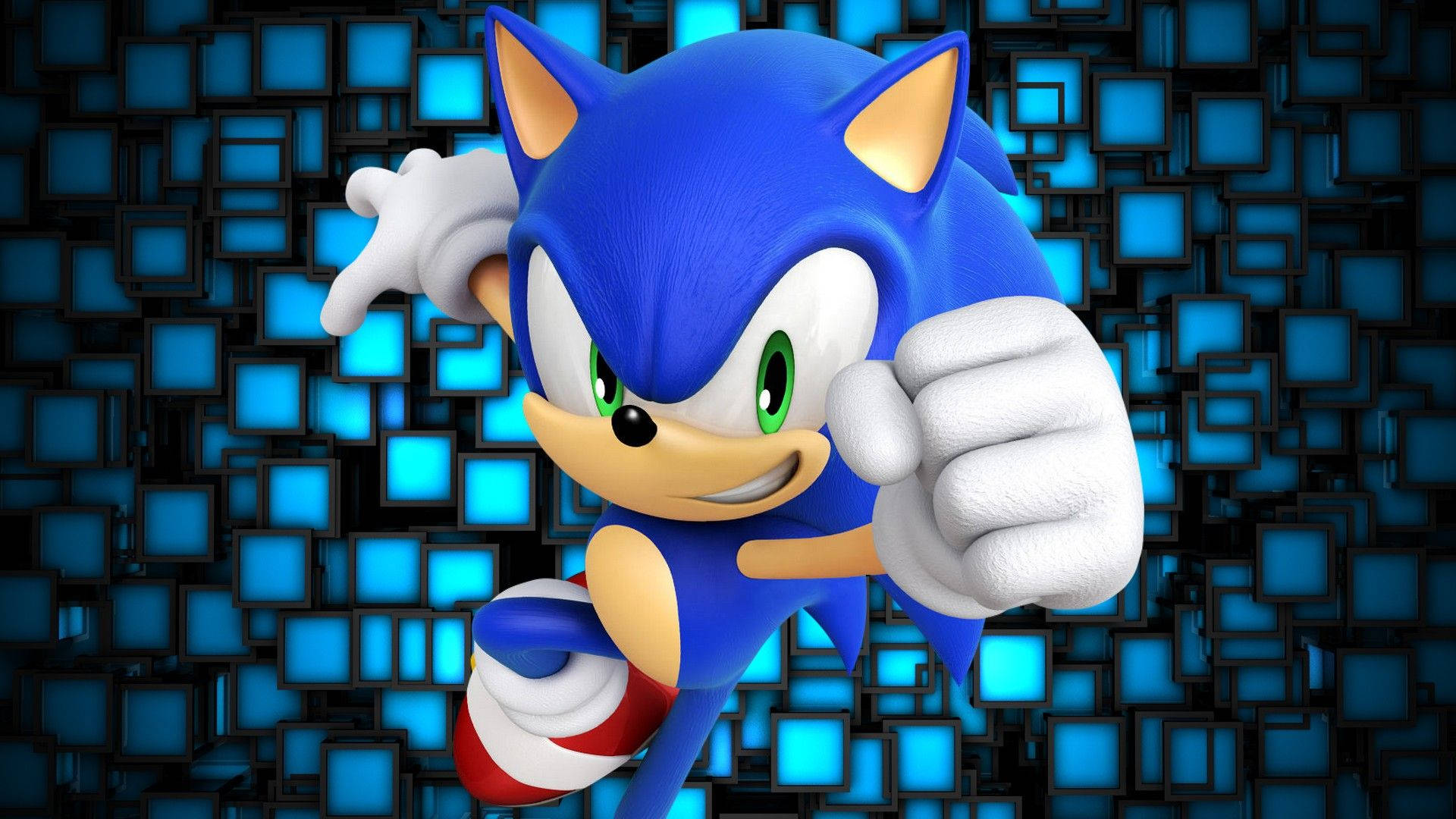 Sininen sävyinen HD-taustakuva Sonic the Hedgehogista.