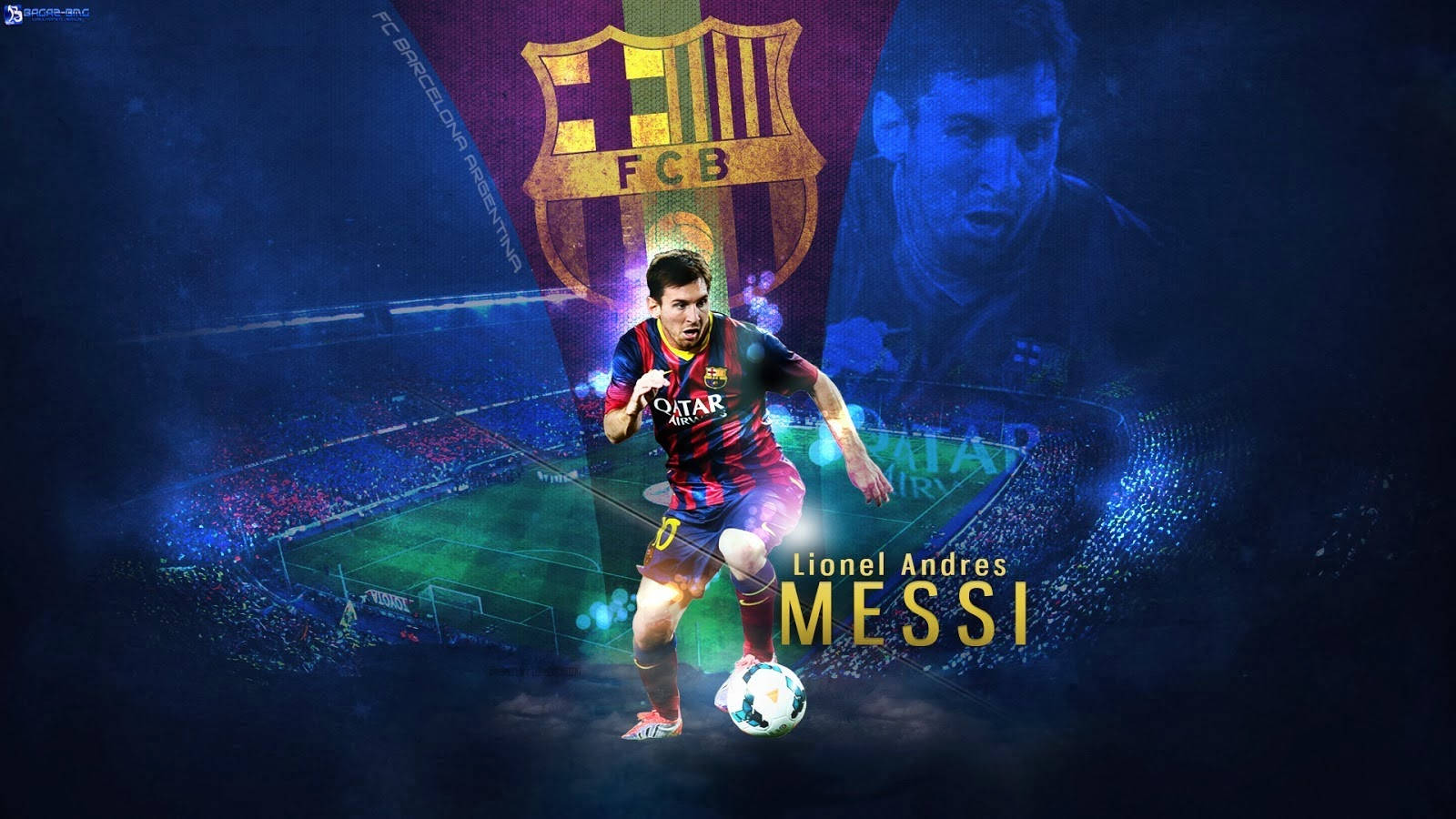 Lionel Andres Messi FC Barcelona -logotaidetaustakuvalla