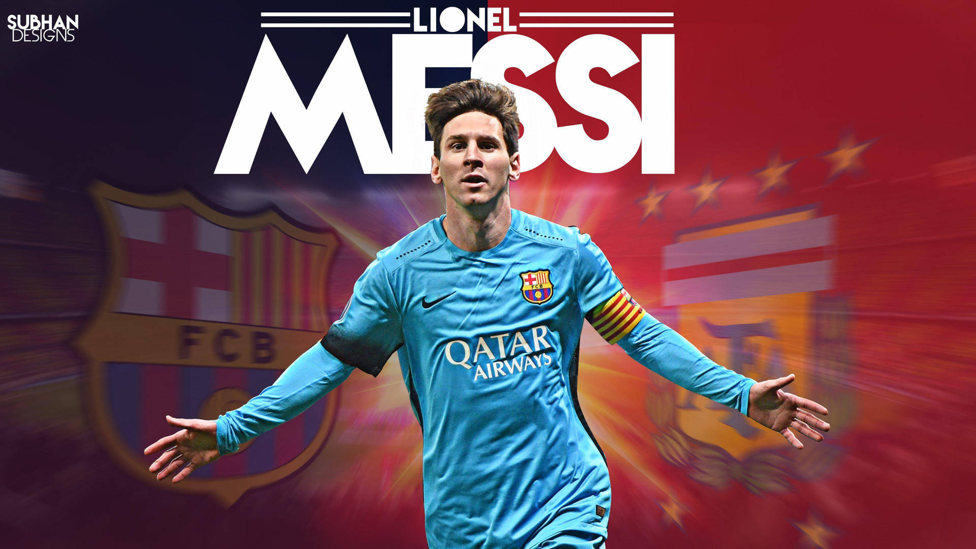 Lionel Messi FCB:n ja AFA:n joukkuelogoilla taustakuva