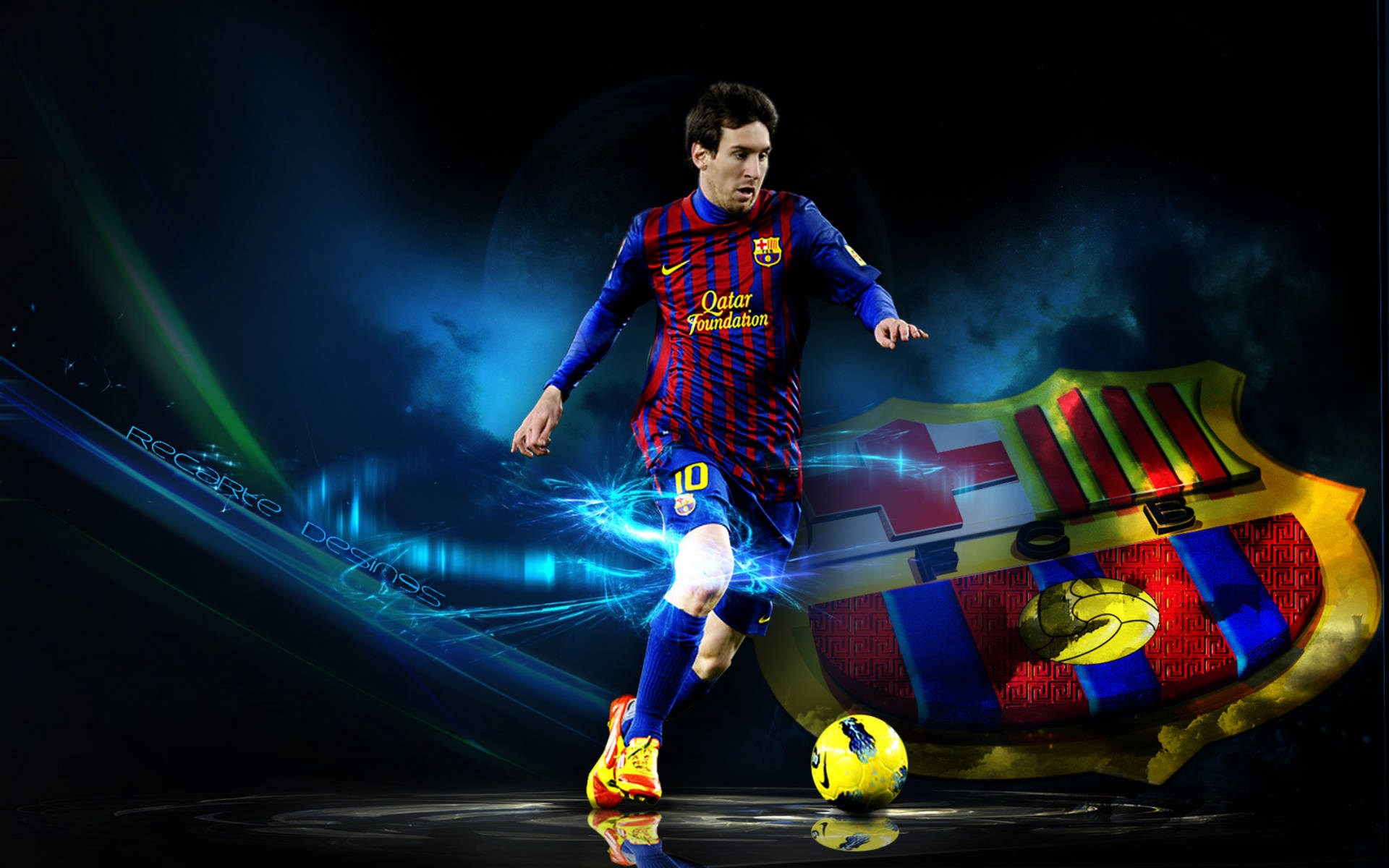 Lionel Messi 3D FC Barcelonan joukkueen logotaideteoksella -taustakuva