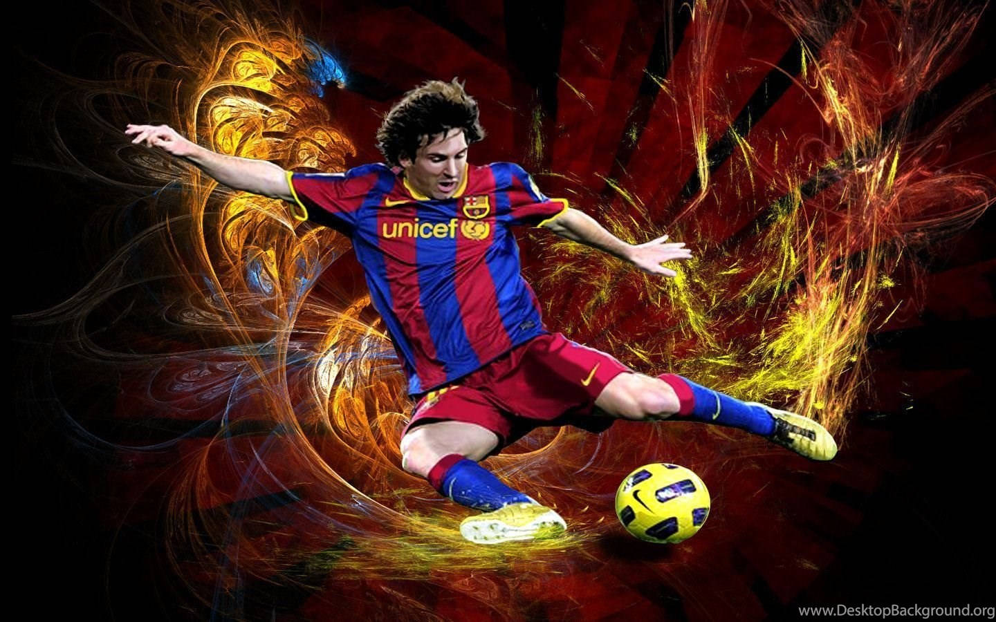 Lionel Messi laukaisee mahtavan potkunsa maalin tekoon Taustakuvat