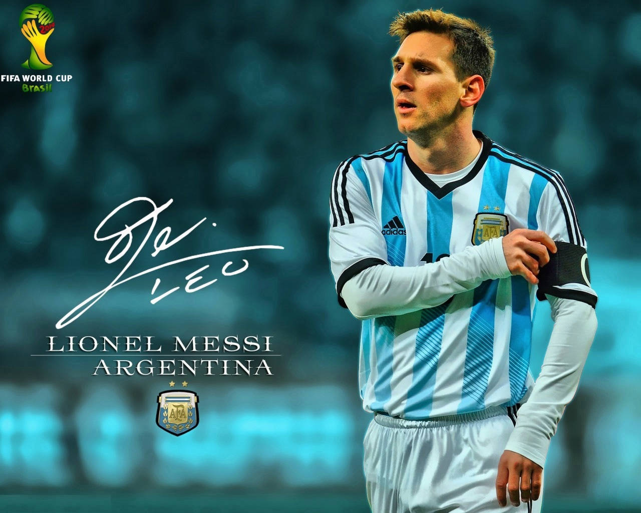Argentiinan maajoukkuepelaaja Lionel Messi allekirjoituksella varustettu taustakuva