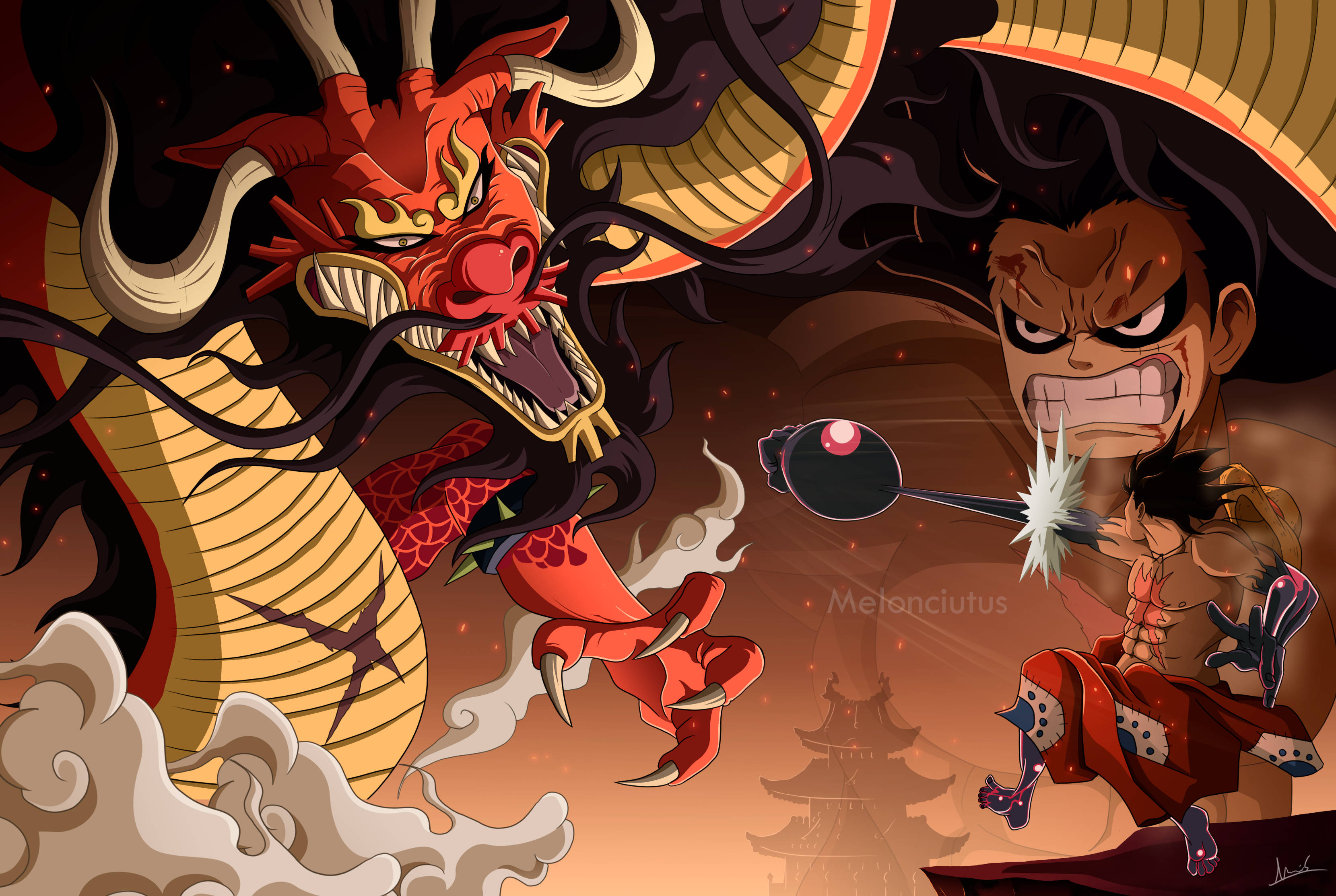 Luffy Gear 4 vastaan Kaido Taustakuvat