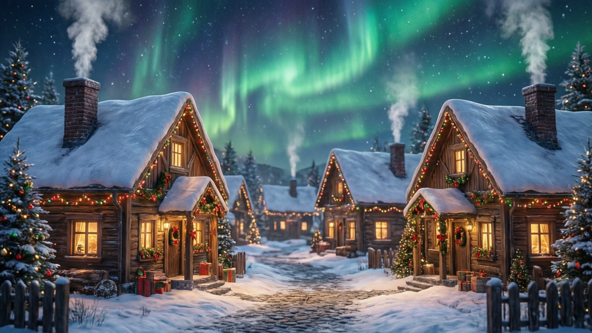 Luminen kylä vihreänä jouluna Taustakuvat
