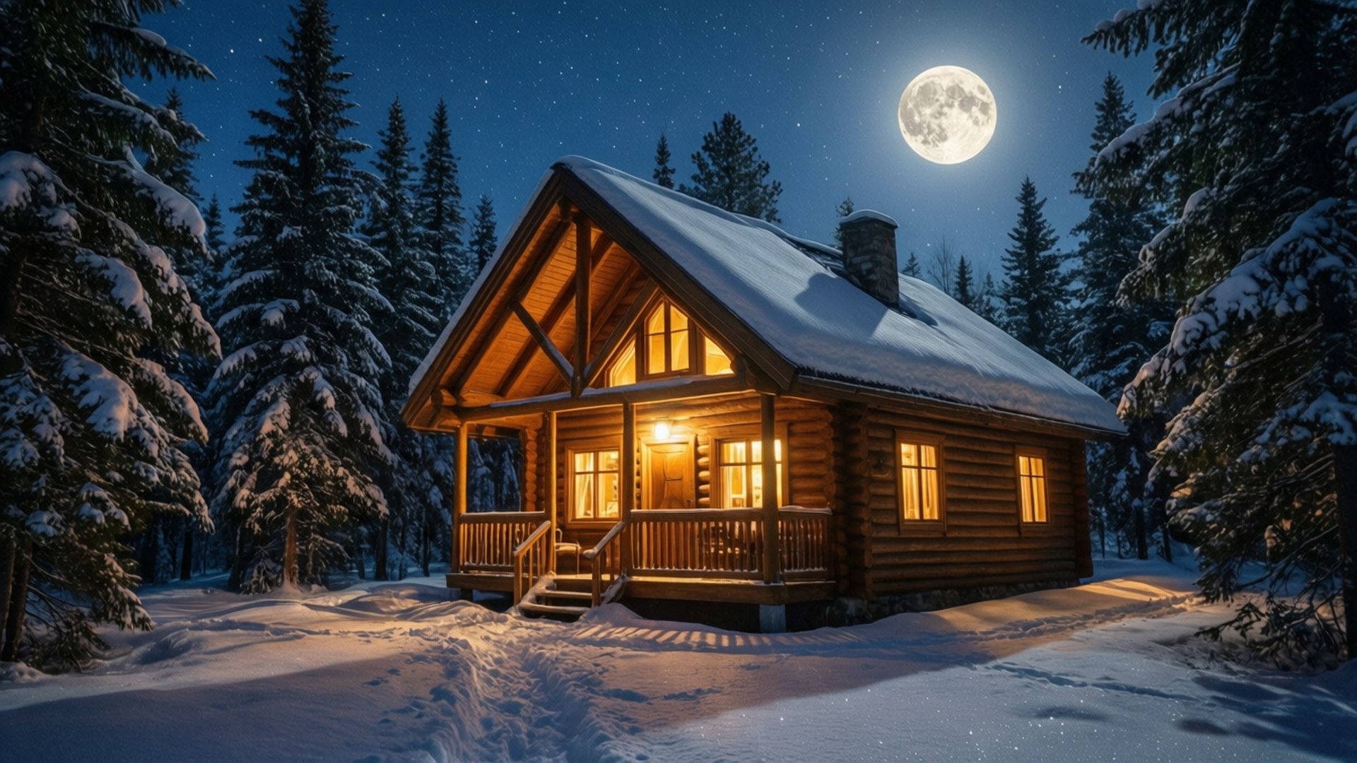 Luminen mökki yöllä Taustakuvat