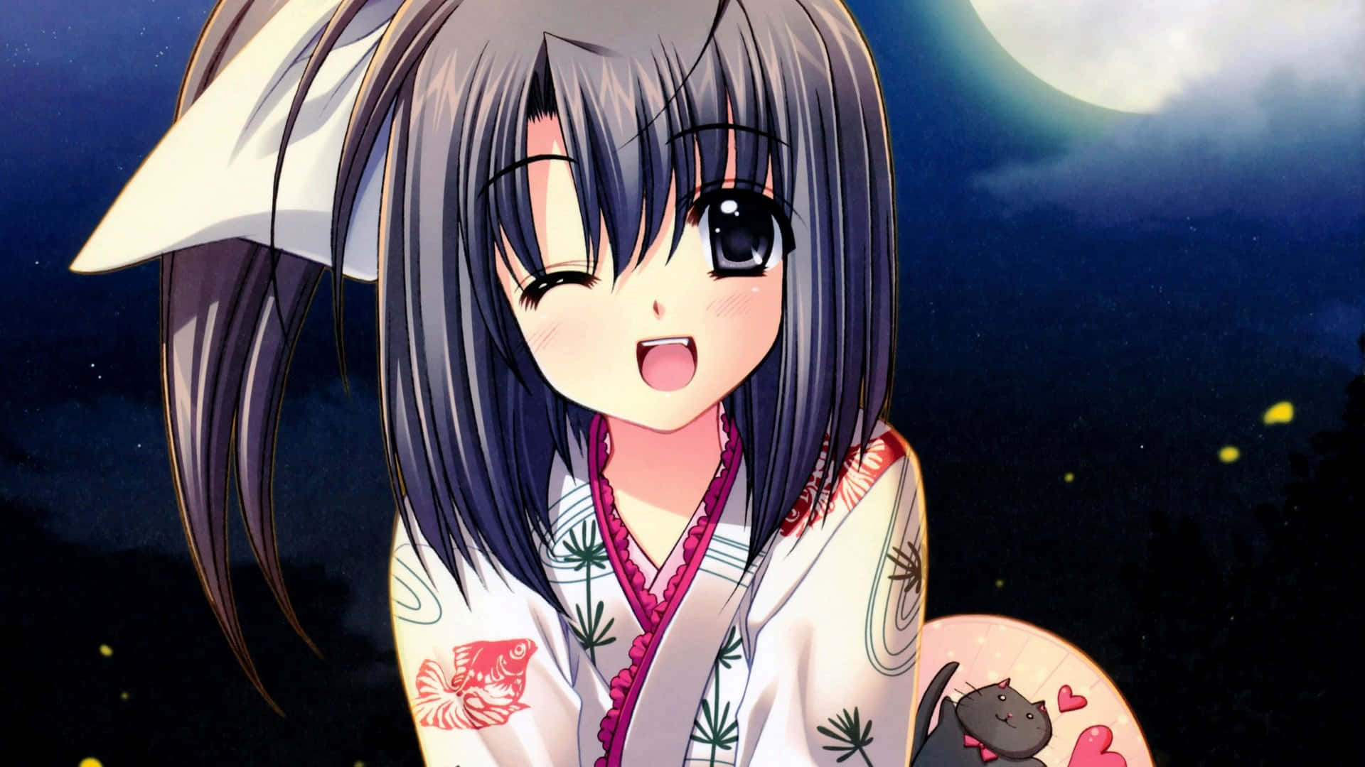 Lumoava anime-maisema kirsikankukkineen ja hämärätaivaalla Taustakuvat