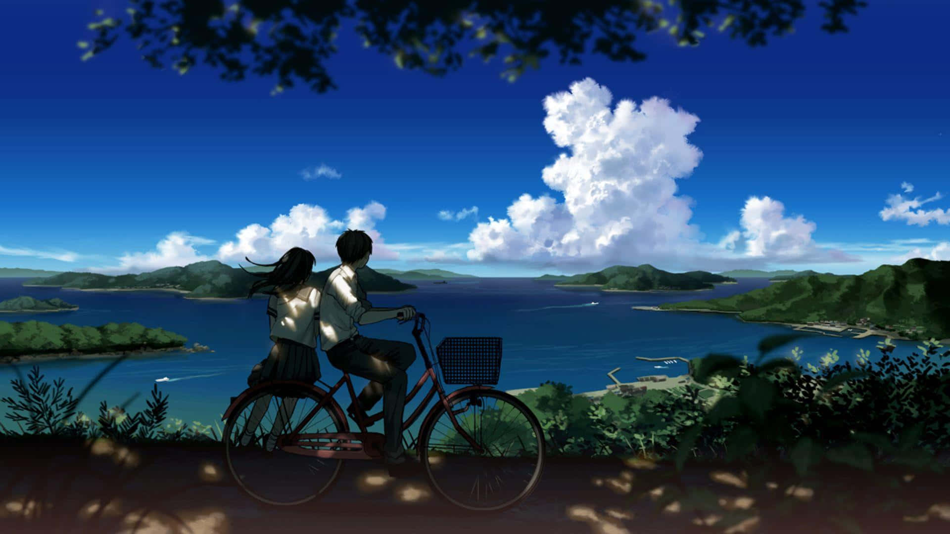 Lumoava anime maisema kirsikankukkien kanssa Taustakuvat
