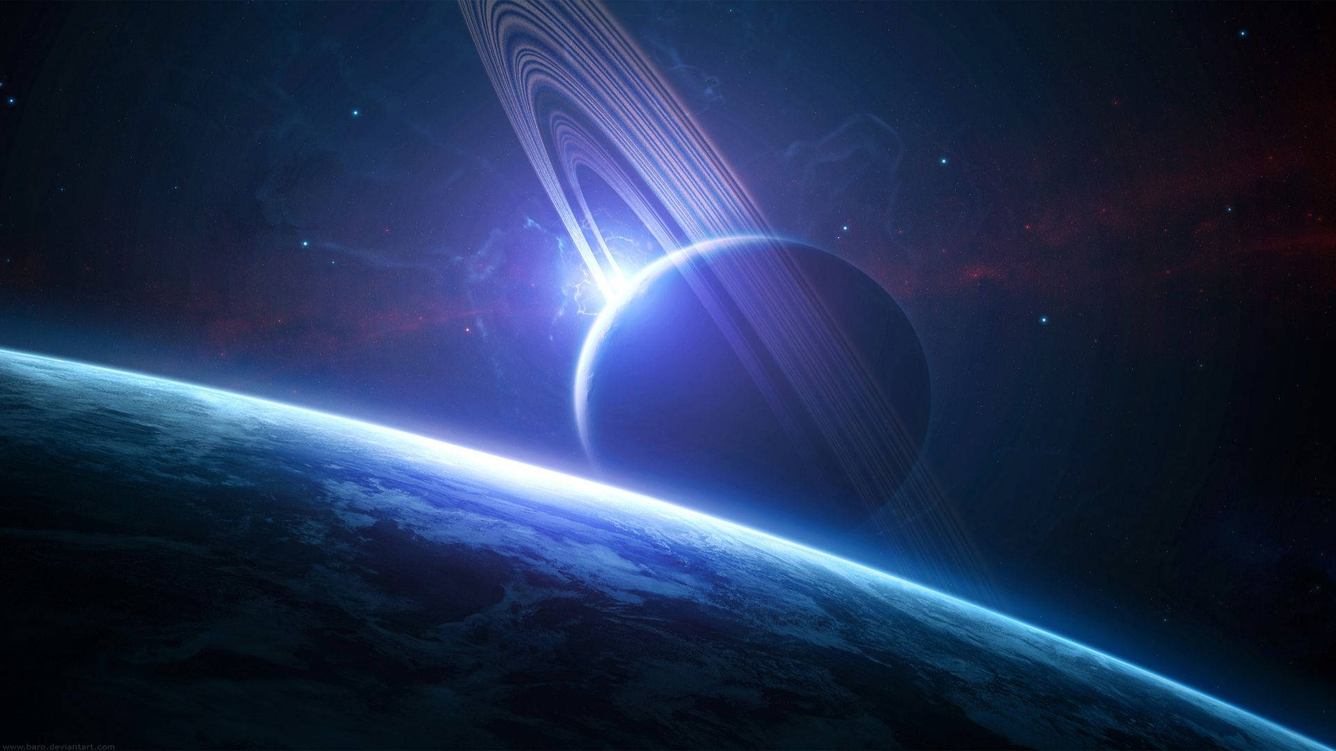 Maa ja Saturnus 1920x1080 HD avaruus Taustakuvat