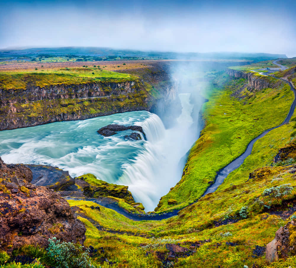 Maaginen Gullfoss-vesiputous Lounais-Islannissa Taustakuvat