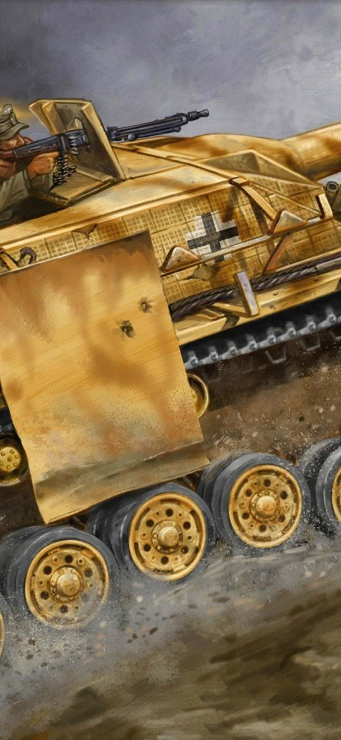 maalaus tankista, jossa on tykki Taustakuvat