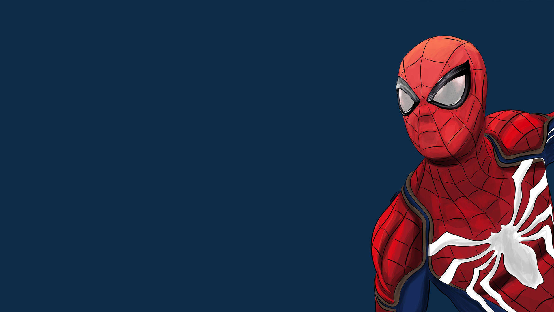 Spiderman punaisessa asussaan kulmassa tummansinisellä taustalla.