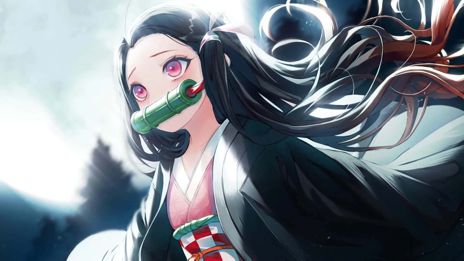 Mangahahmo Suloinen Nezuko Kamado Hohtavan Kuun Kanssa Taustakuvat