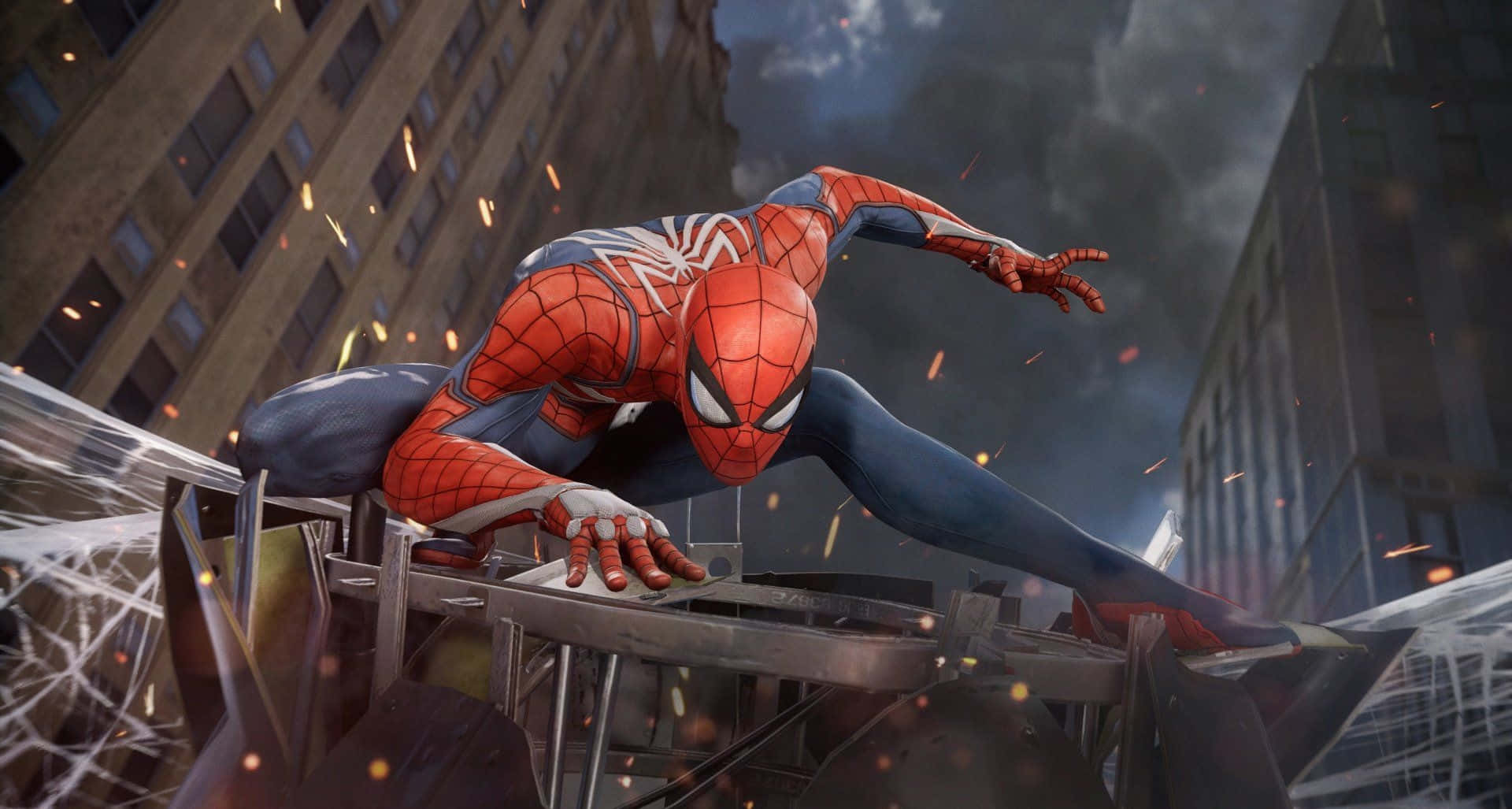 Marvel Ps4 Hämähäkkimies Poseeraa Raunioilla Taustakuvat