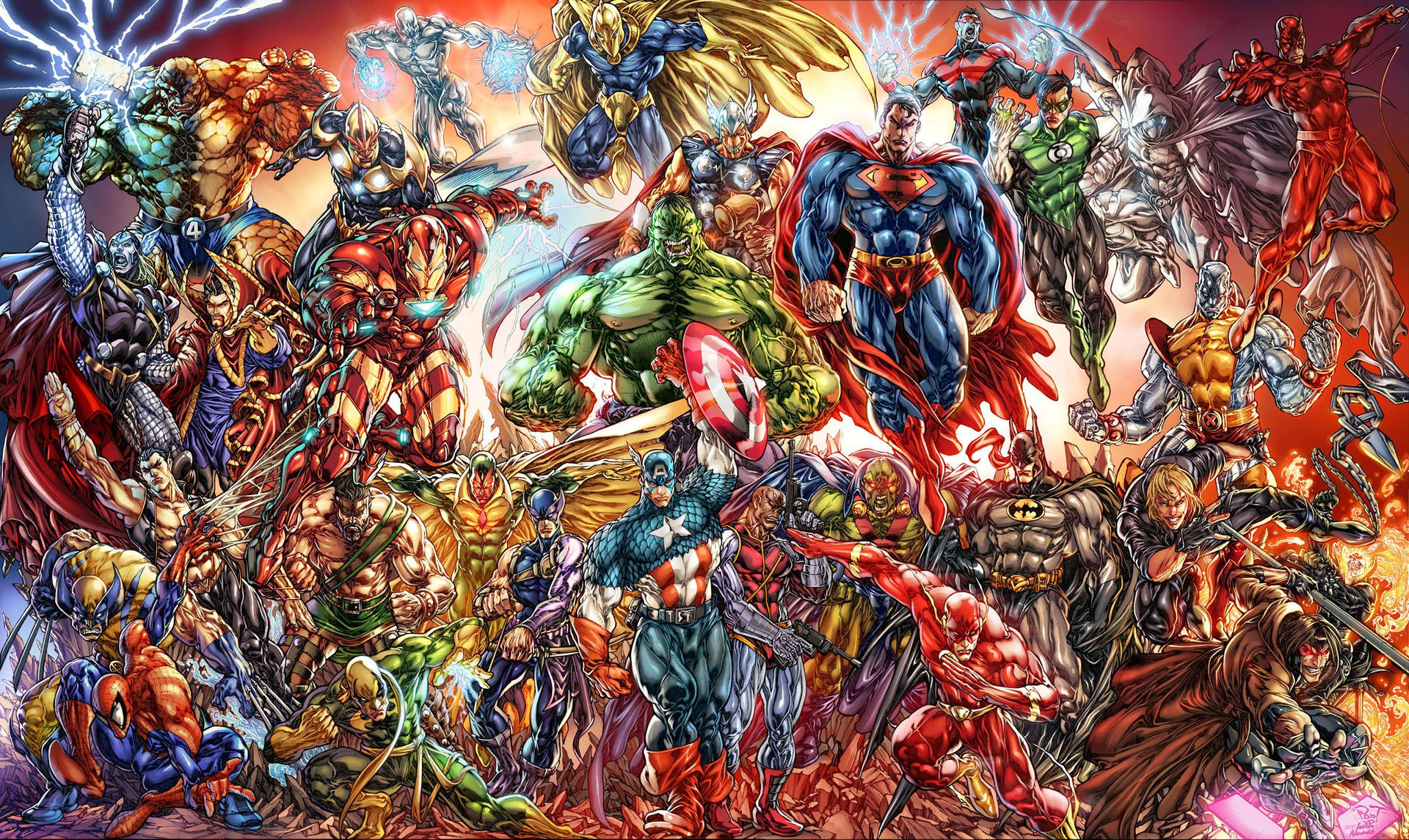 Marvel-sarjakuvat kirkkaissa väreissä ja hehkuvassa piirroksessa.