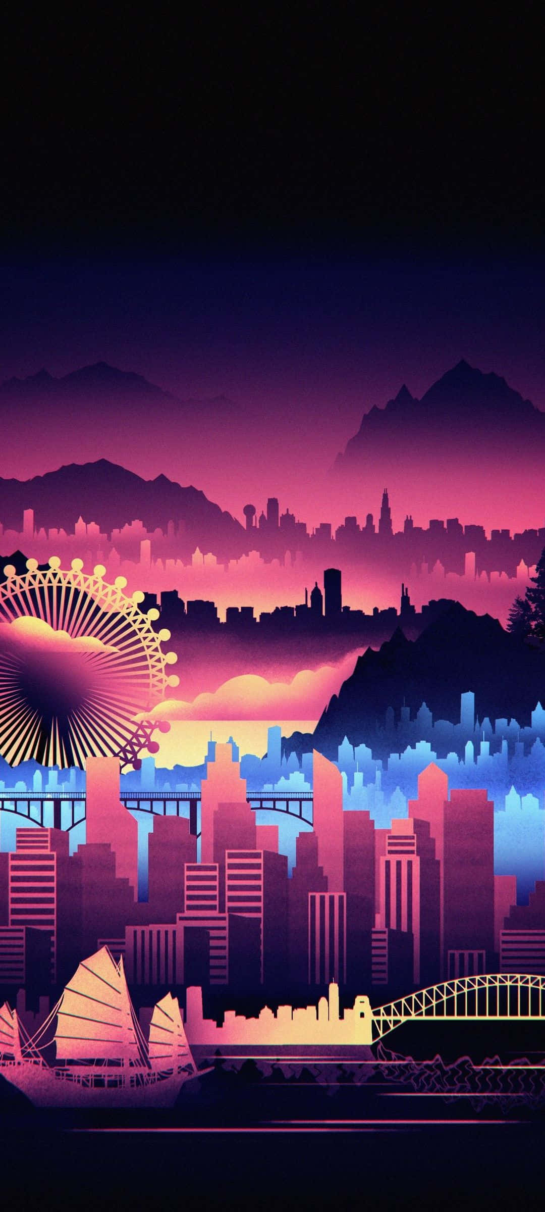 Matka Synthwave Cityn neonväylillä Taustakuvat