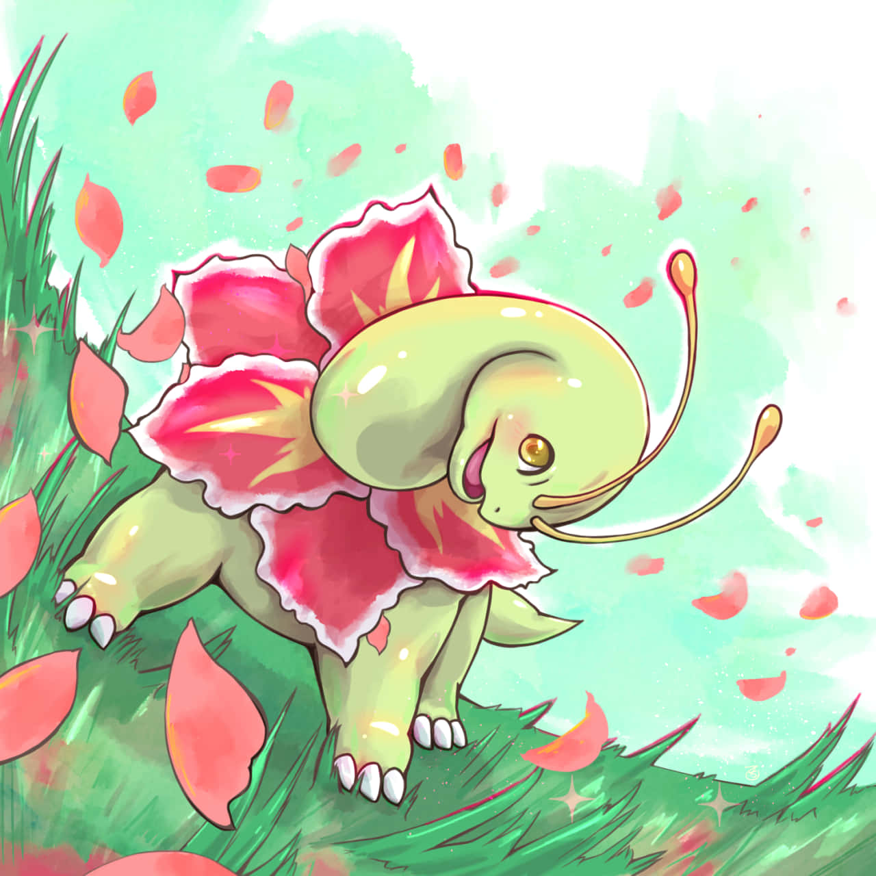 Meganium Pokemon Tuulinen Päivä Kuvitus Taustakuvat