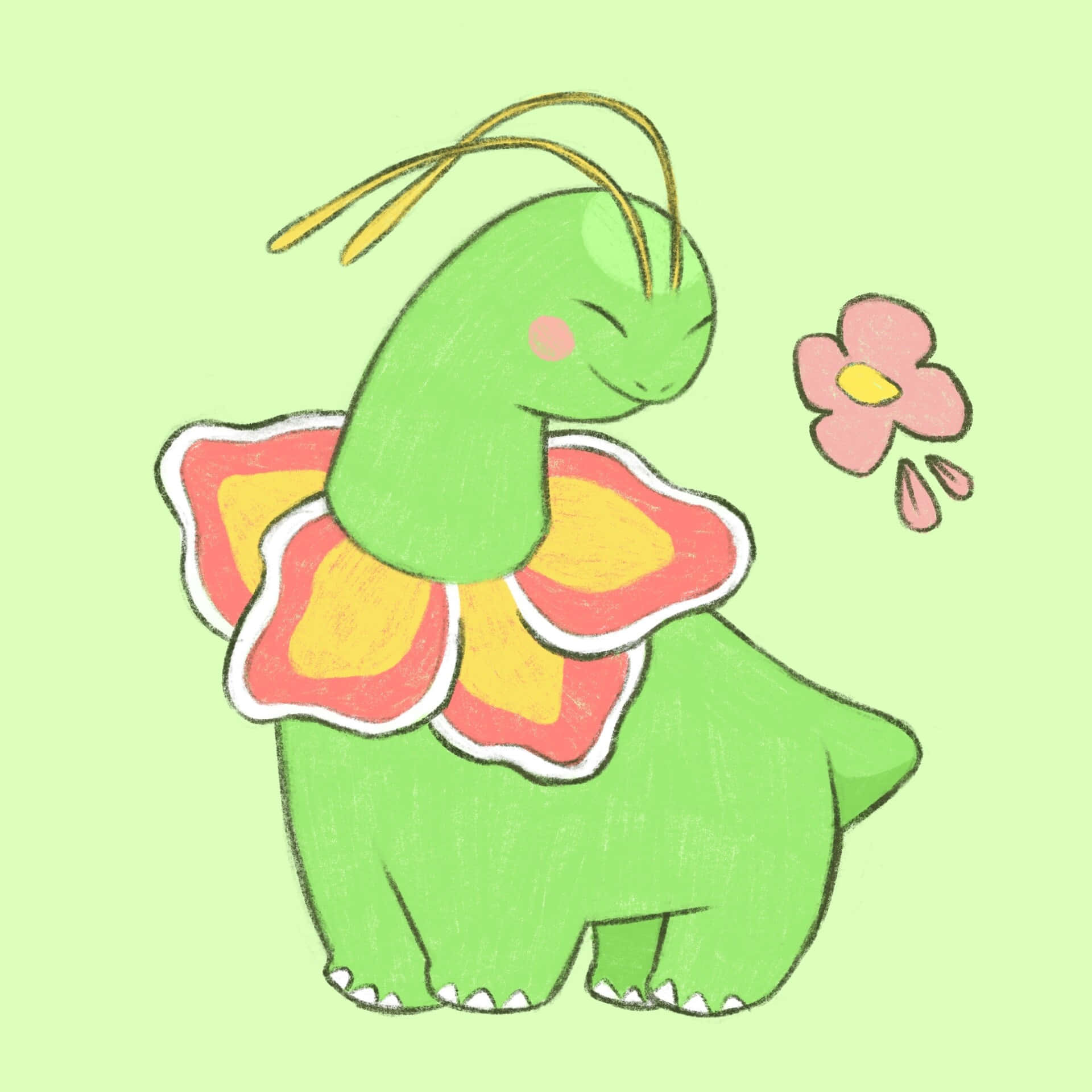 Meganium söpö kuvitus vihreällä taustalla Taustakuvat