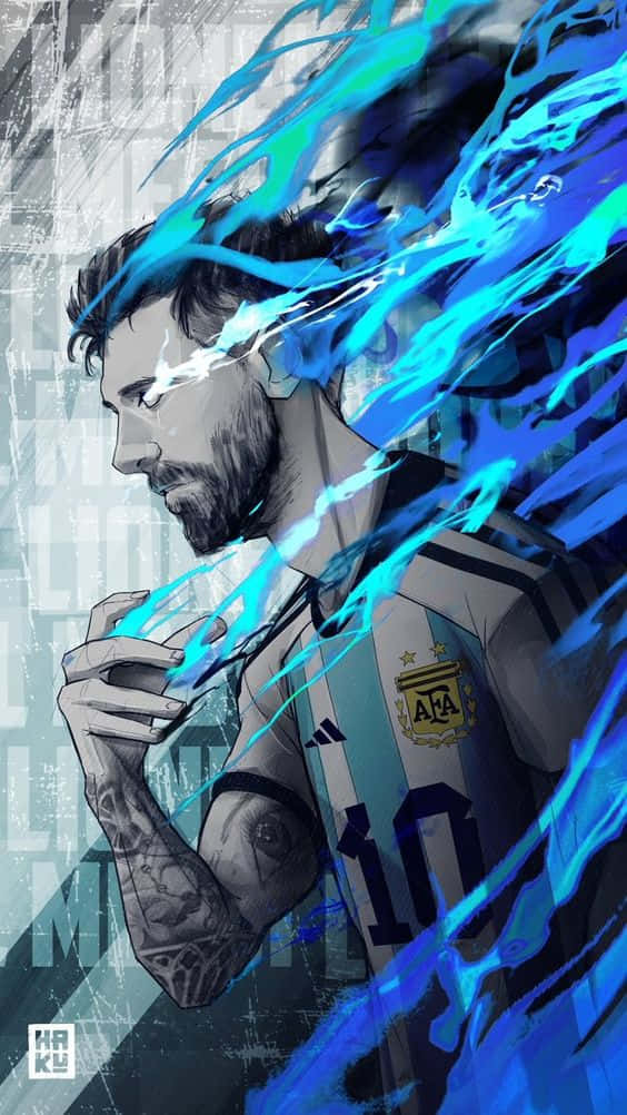 Messi iPhone liekehtivä sininen fanitaide Taustakuvat