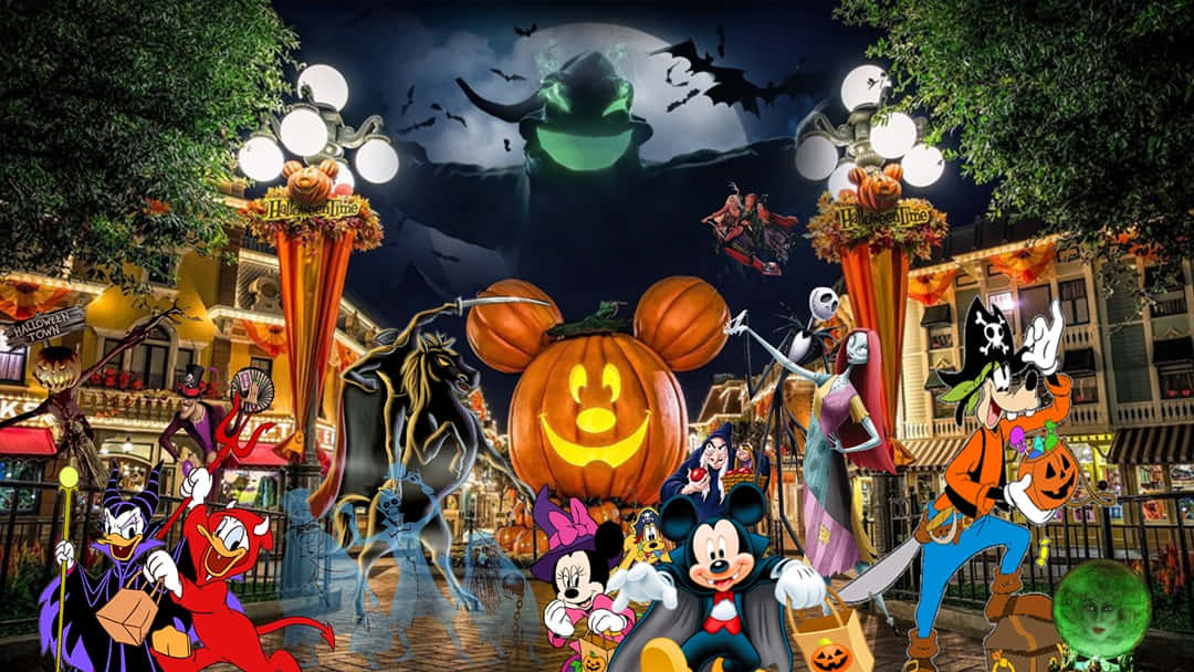 Mikki Hiiri ja ystävät juhlimassa Halloweenia Disneylandissa Taustakuvat