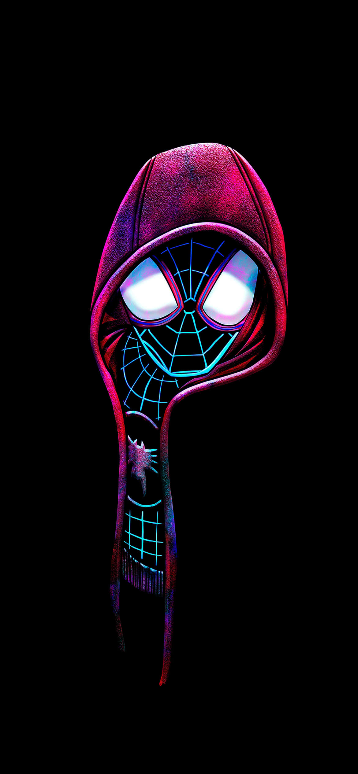 Miles Morales Hämähäkkimiehenä hehkuvalla neon-taustalla Taustakuvat