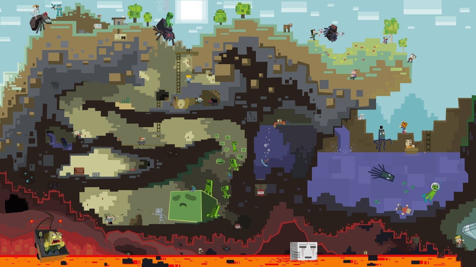 Minecraft-elämä maan alla ja veden alla Taustakuvat