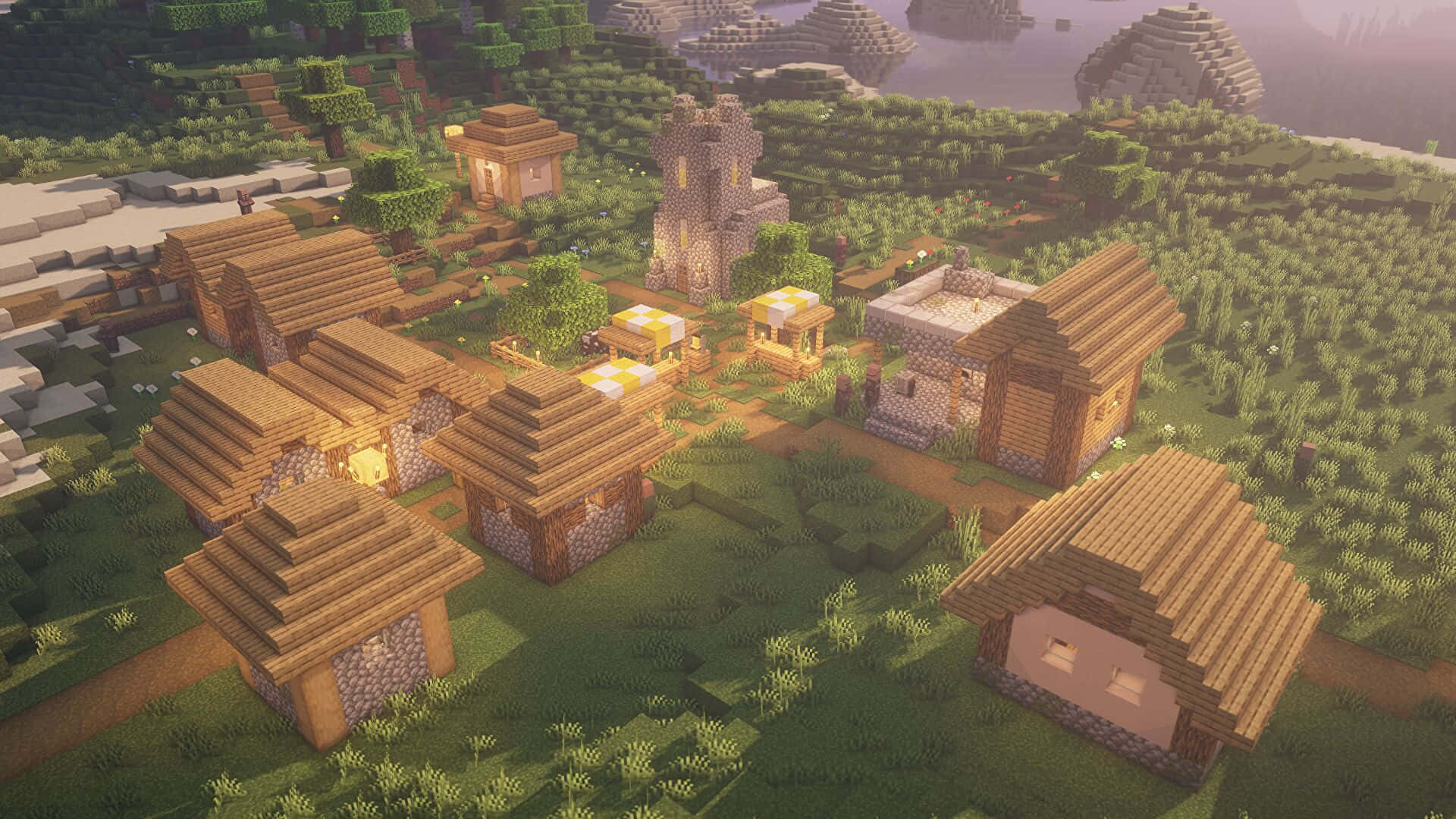 Minecraft-kylän talot kuva Taustakuvat
