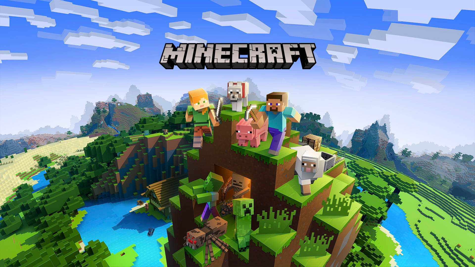 Minecraft-maisema ja otsikko Taustakuvat