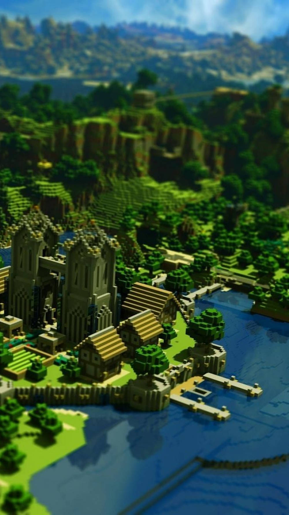 Minecraft-puhelimen vihreä kaupunki ylhäältä Taustakuvat
