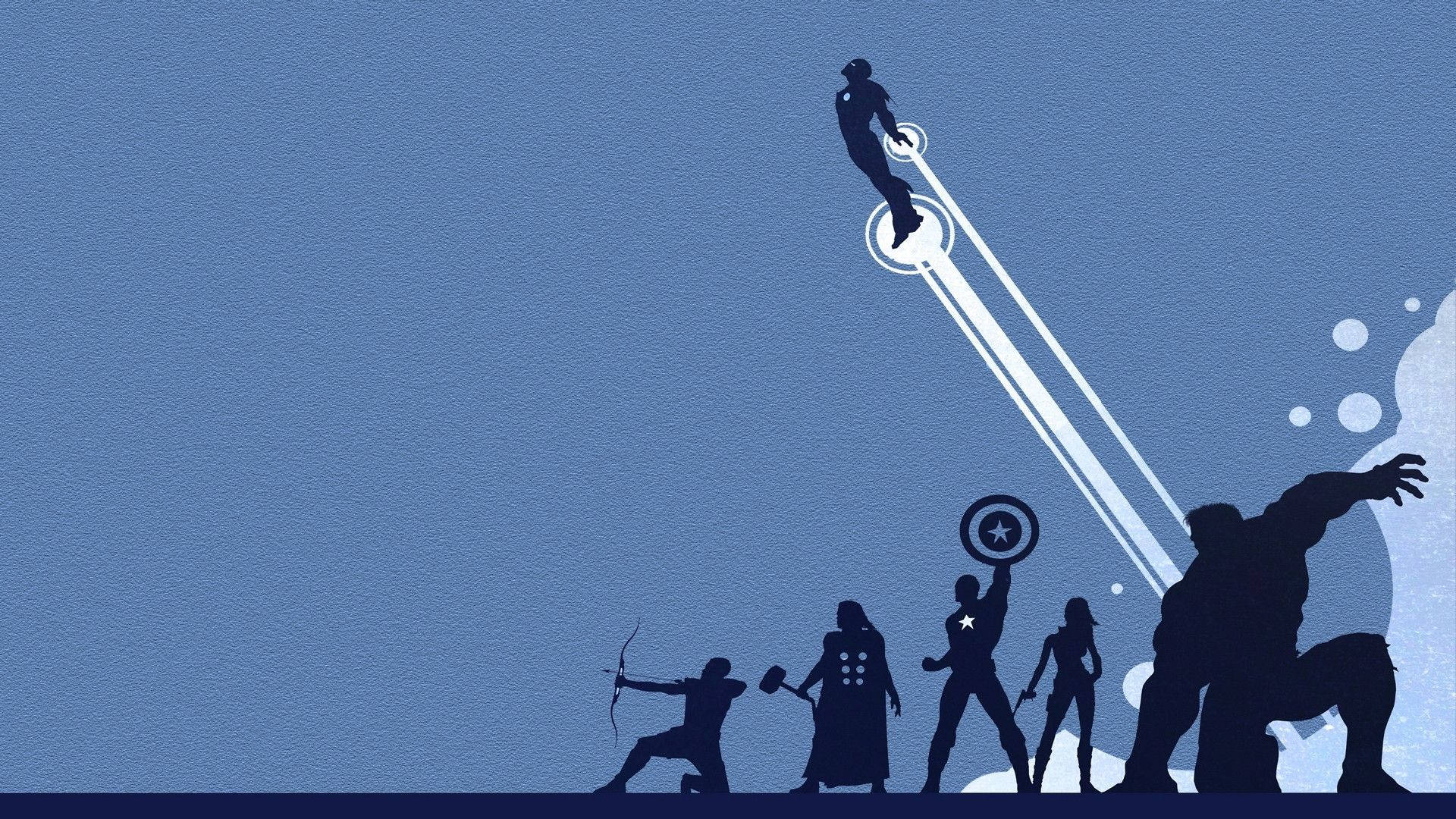 Marvel Minimalistinen sininen tausta supersankareiden varjoilla.