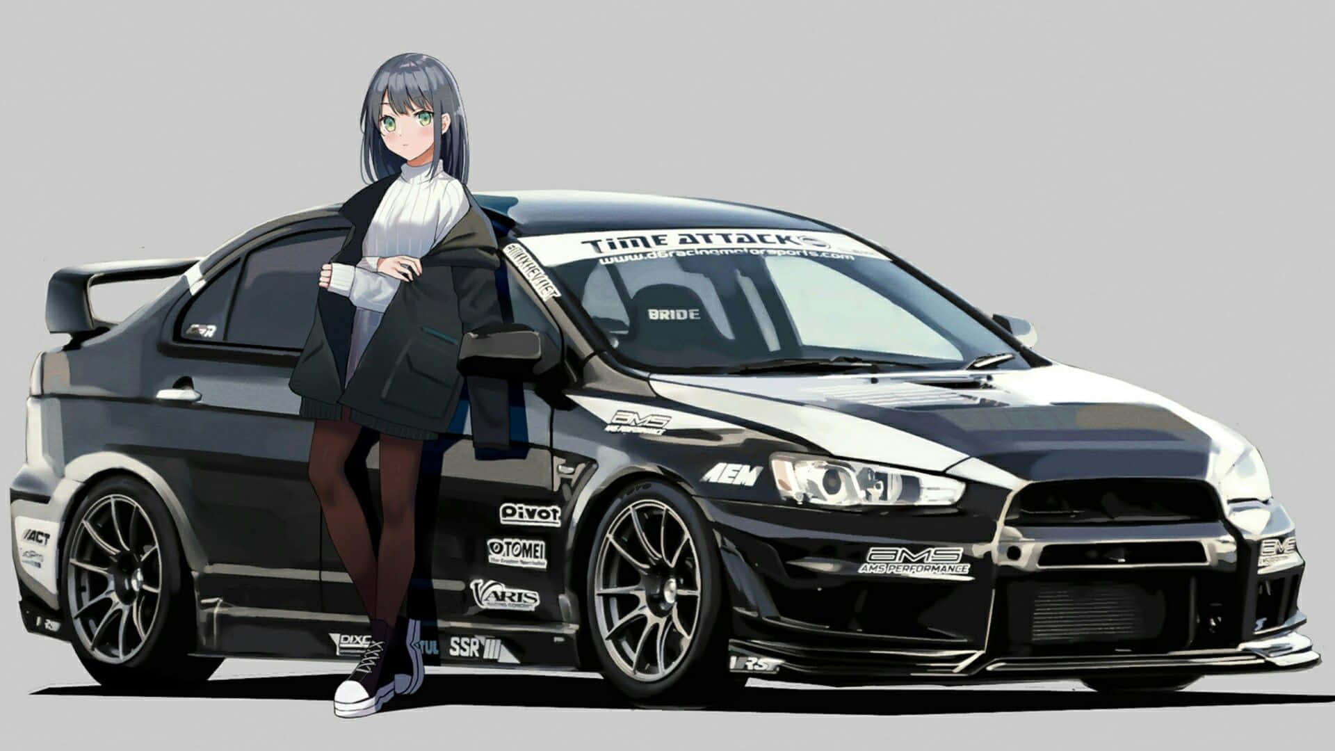 Mitsubishi Lancer Evolution JDM Anime-tyttö Taustakuvat