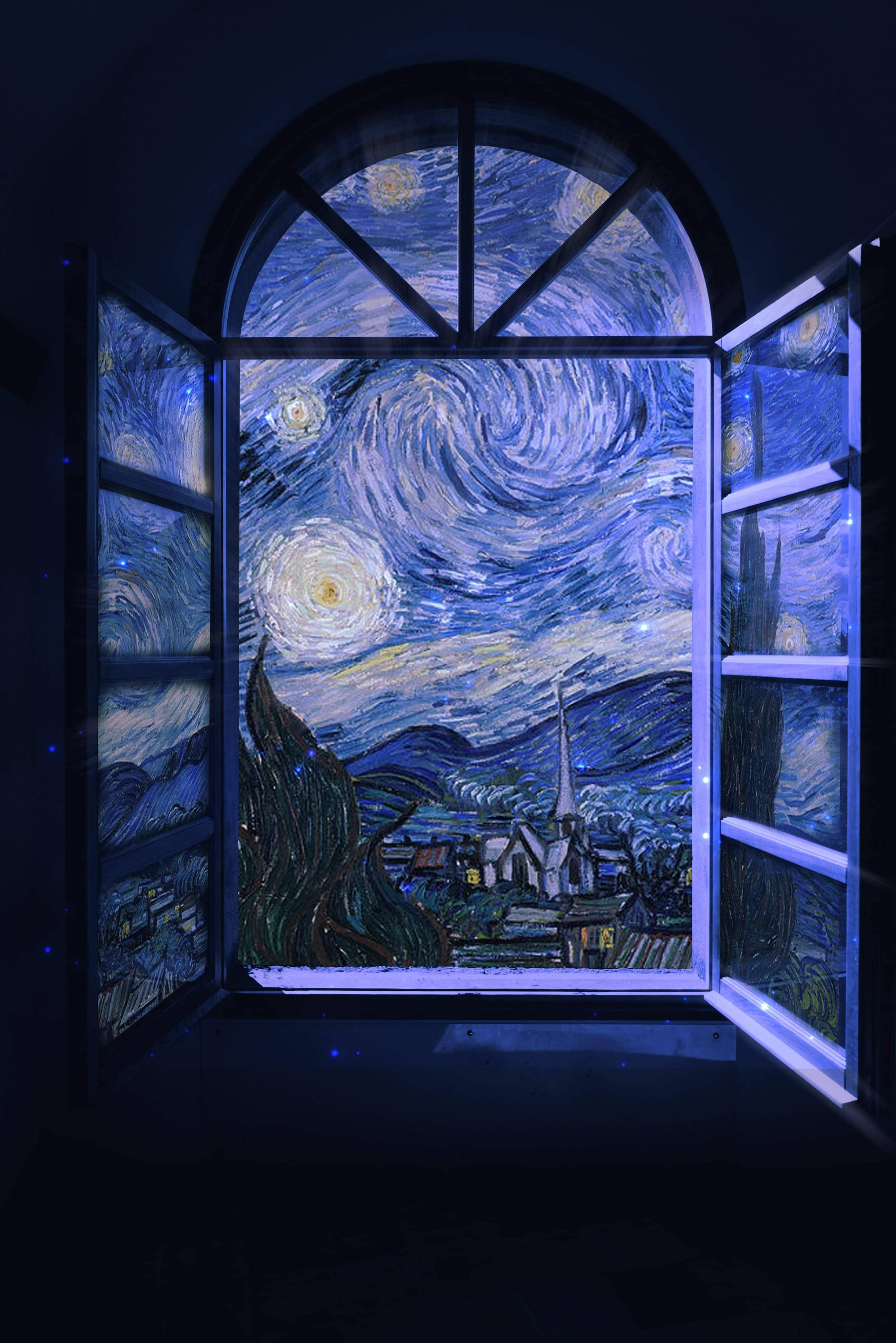 Mixed media Van Gogh Tähtiyö ikkuna Taustakuvat