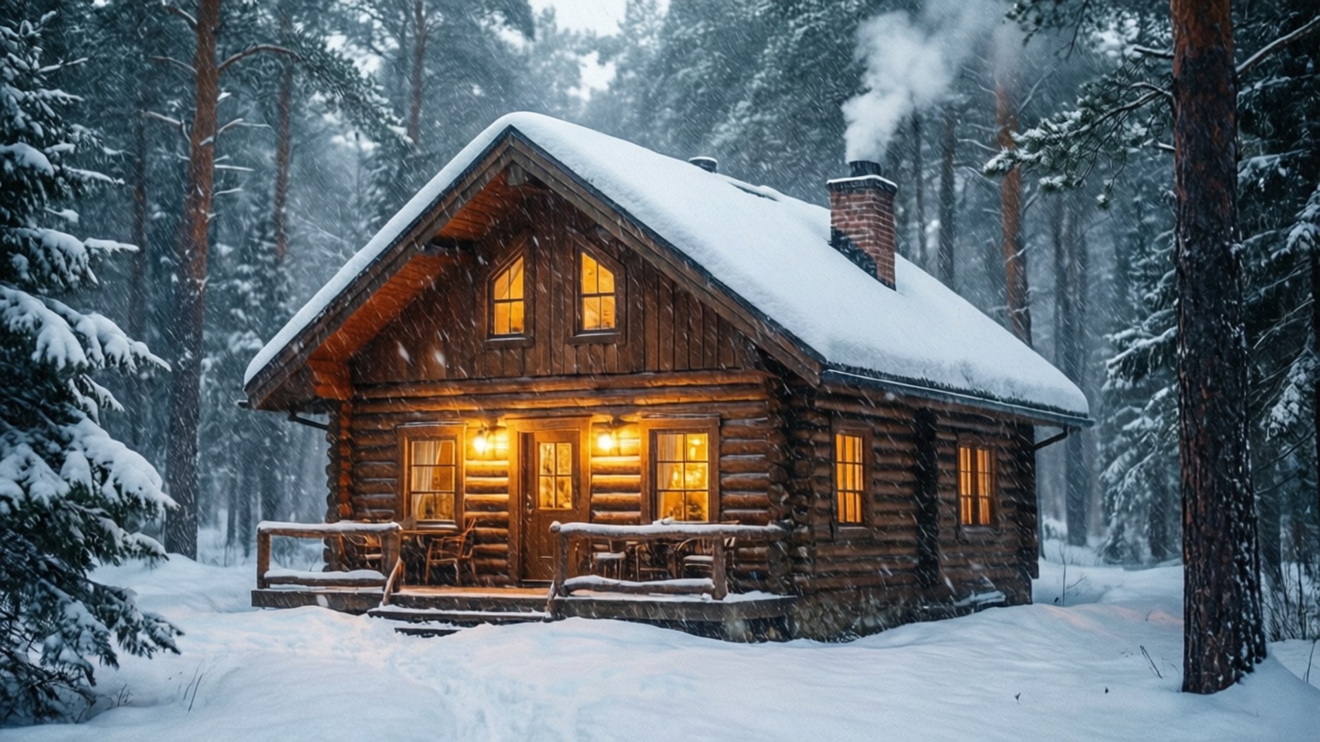 Mökki lumimyrskyssä Taustakuvat