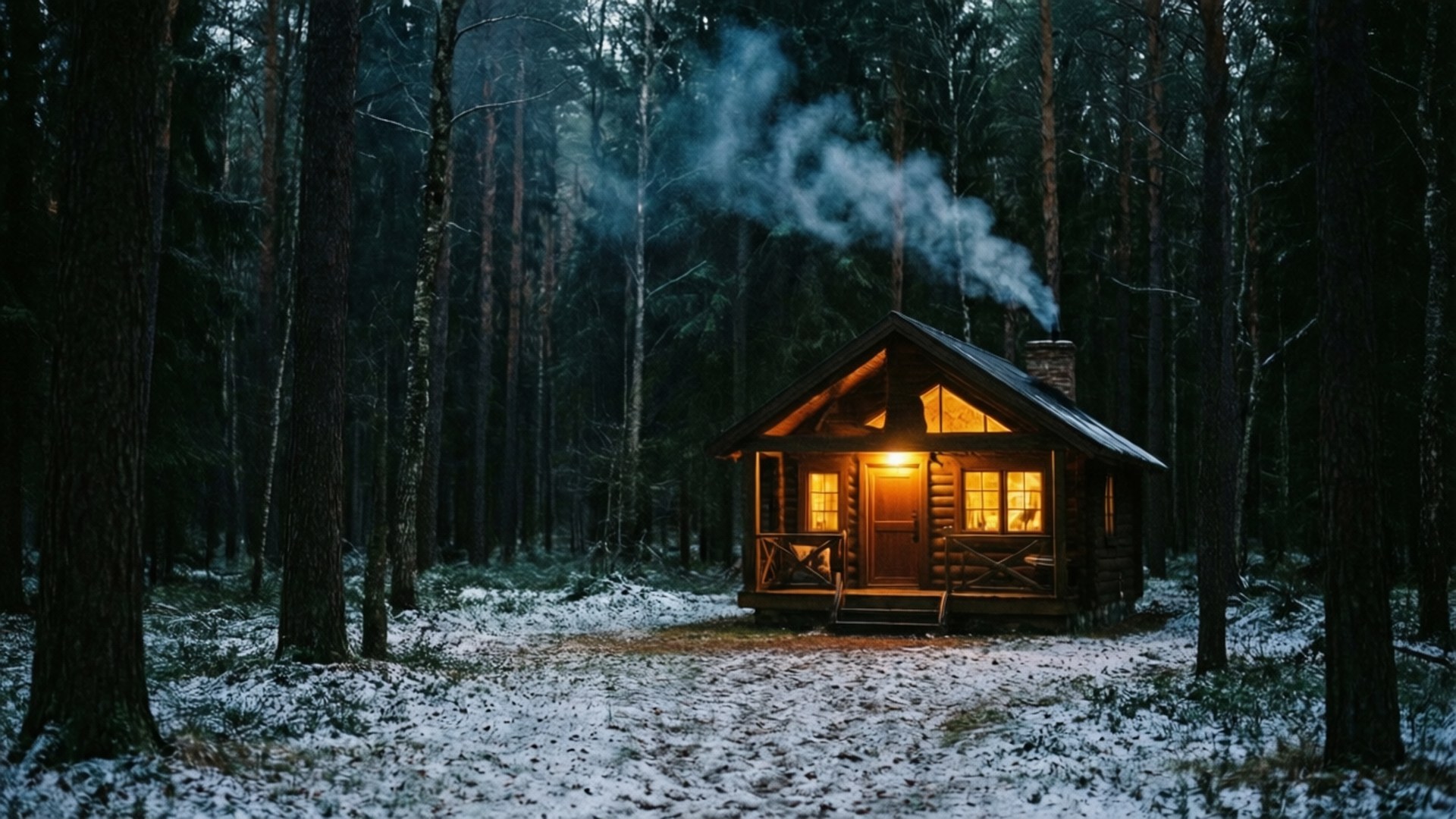 Mökki pimeässä metsässä Taustakuvat