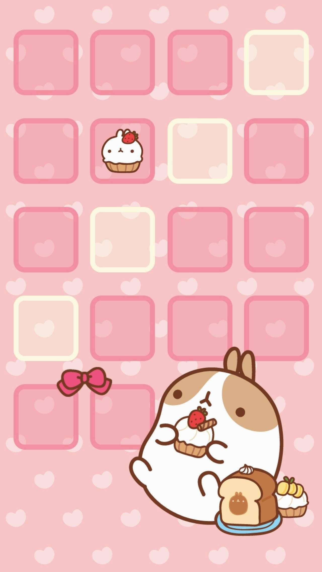 Molang syömässä söpöllä vaaleanpunaisella taustalla Taustakuvat