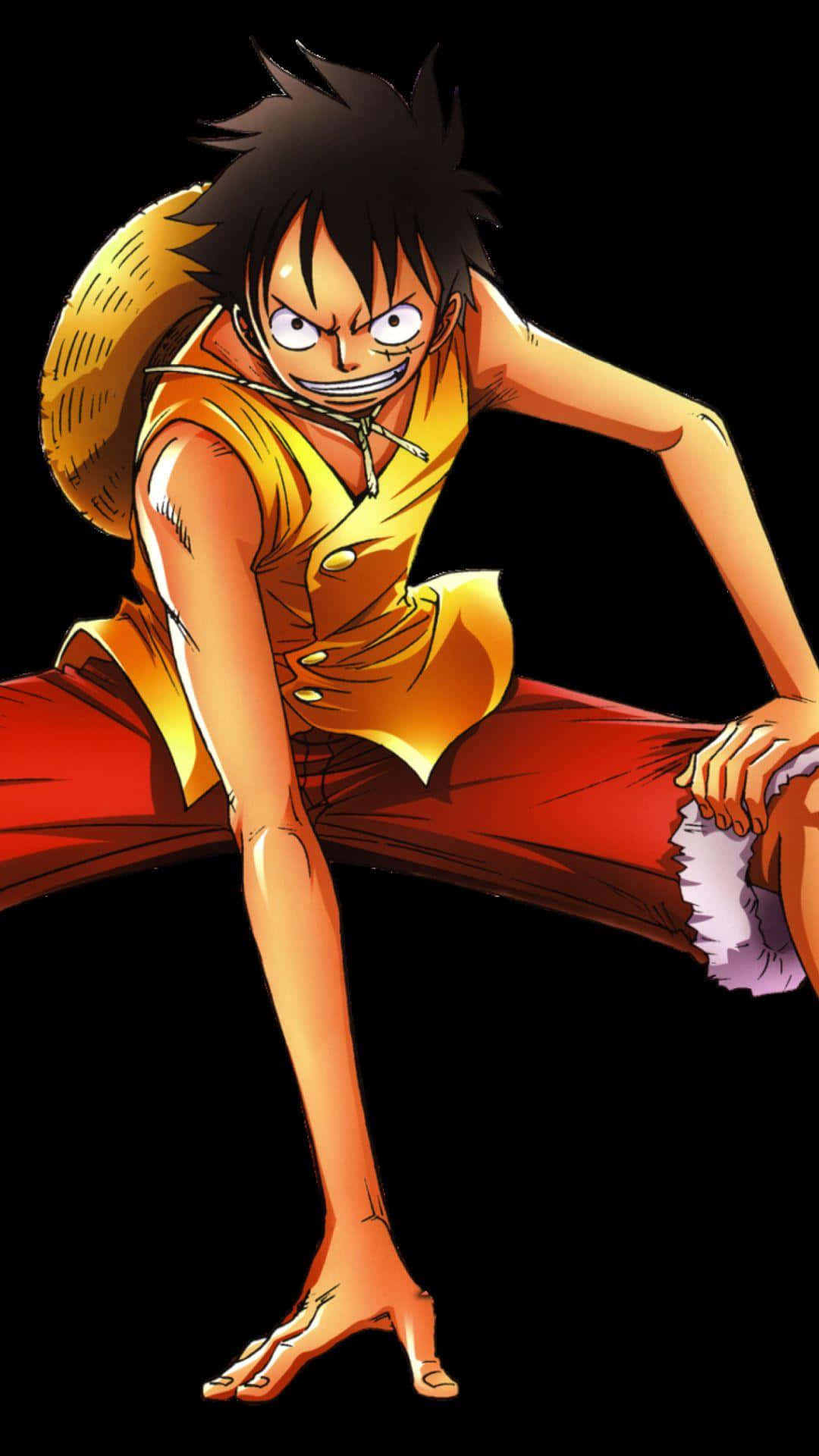 Monkey D Luffy valmiina purjehtimaan Grand Line -merellä. Taustakuvat