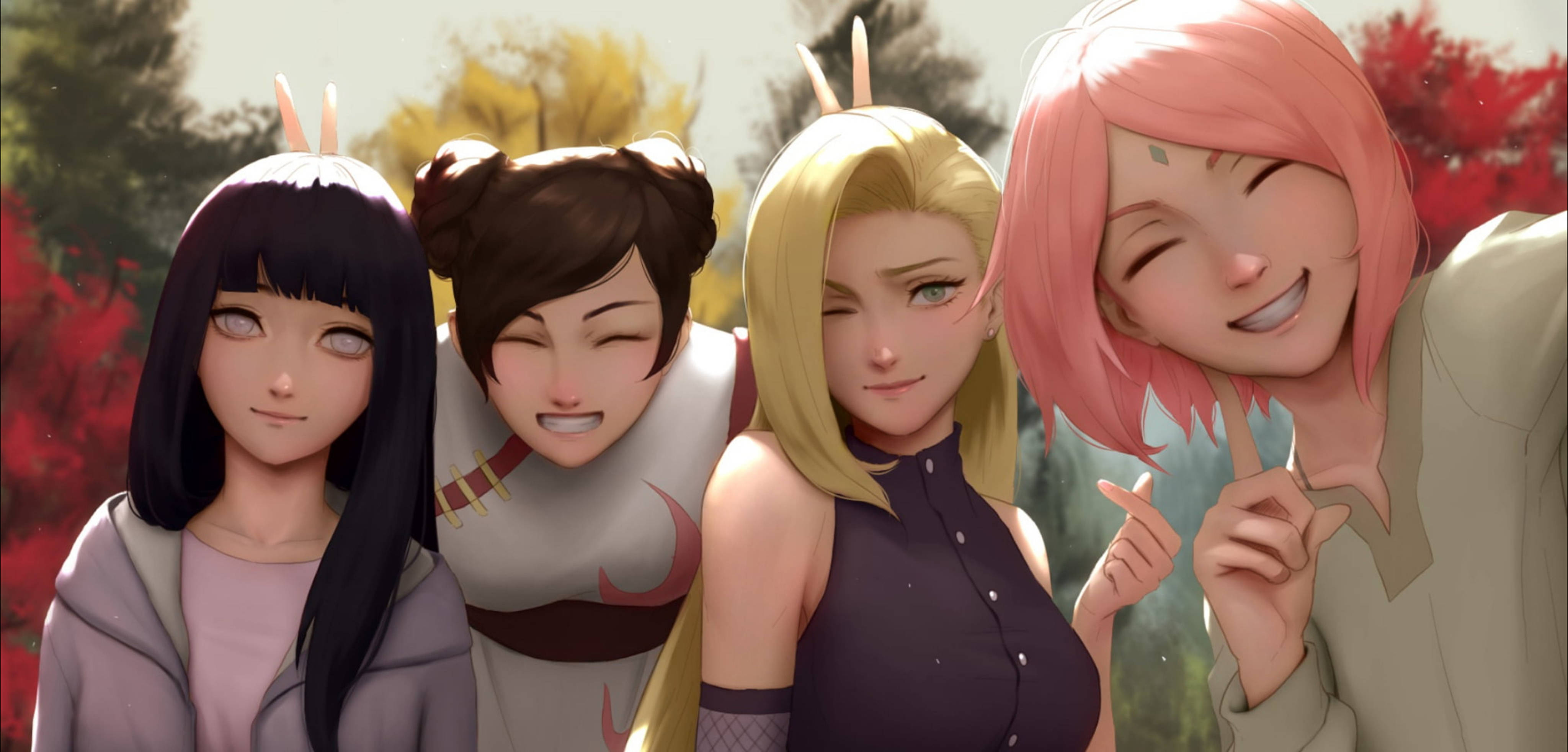 Mukaansatempaava 4K-taustakuva, jossa ikonisia Naruto-naishahmoja Taustakuvat