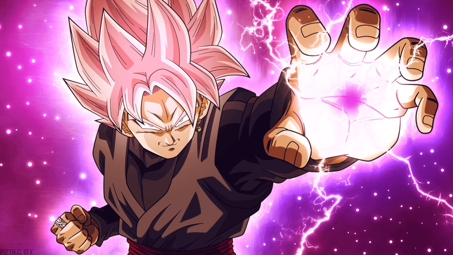 Musta Goku pinkillä salamaefektillä Taustakuvat