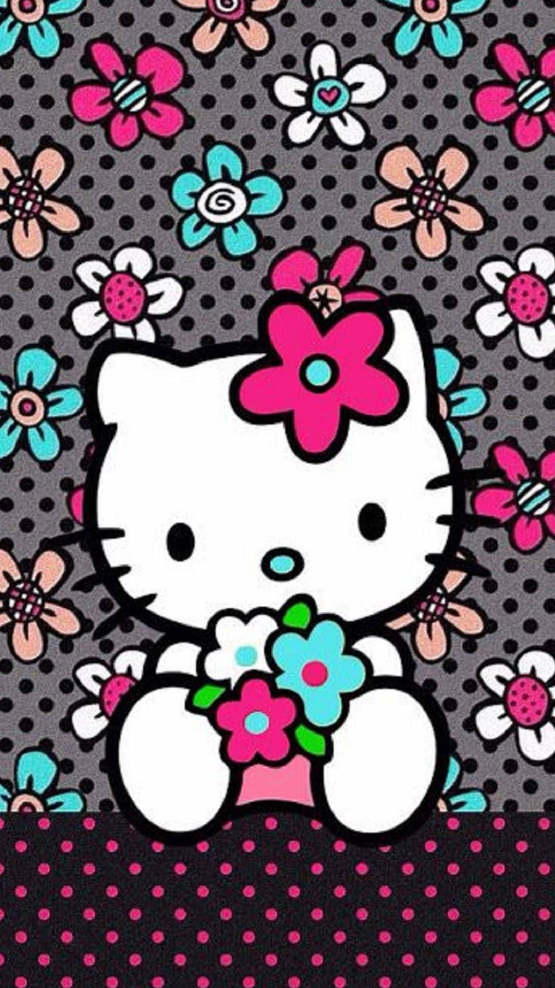 Musta Hello Kitty kukkien kanssa Taustakuvat