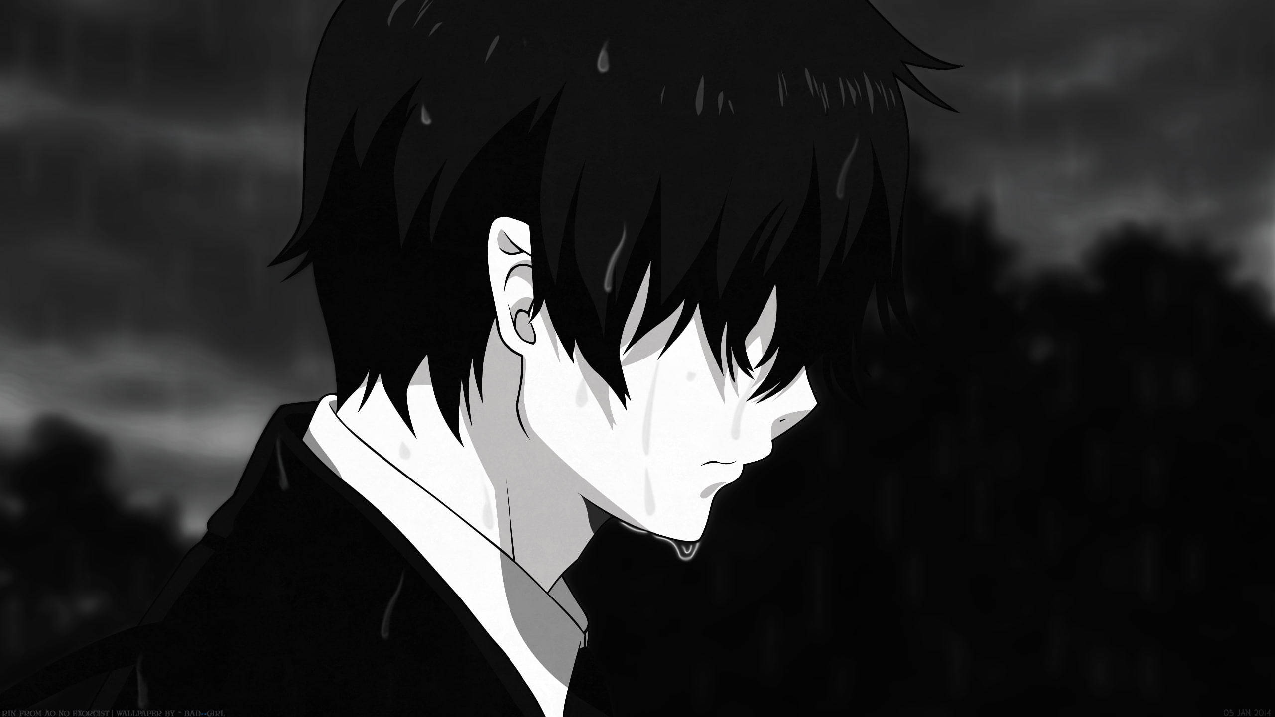 Mustavalkoinen melankolinen animepoika Taustakuvat