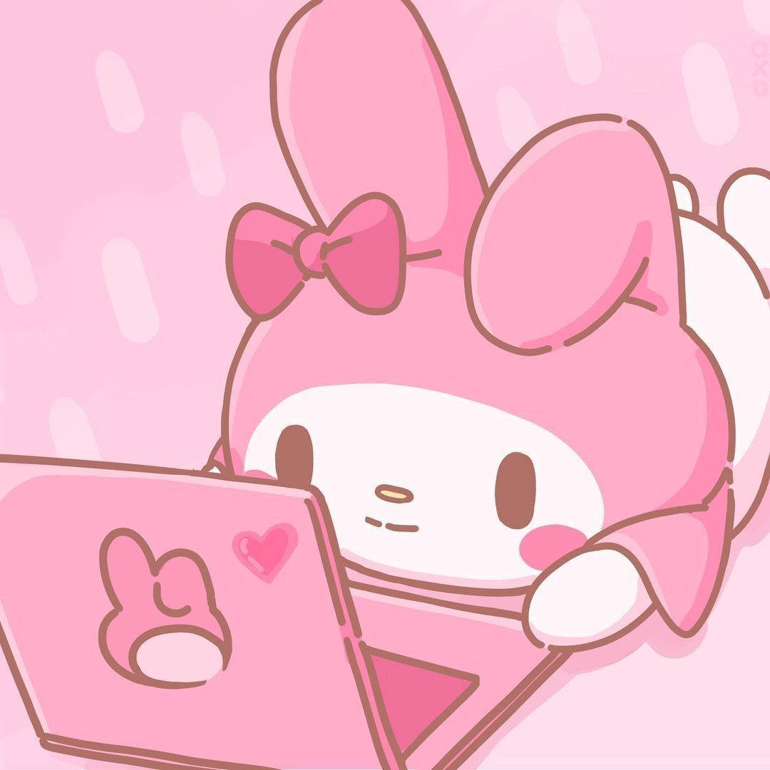 My Melody vaaleanpunaisen läppärin kanssa profiilikuvana Taustakuvat