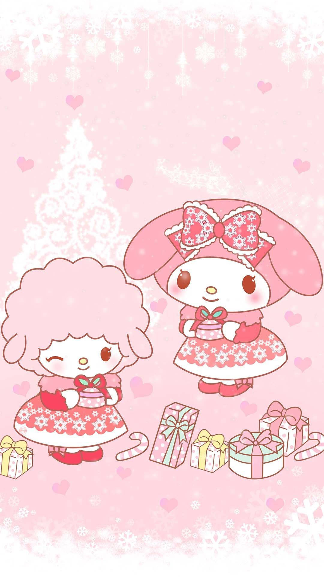 My Melody vaaleanpunaiset joululahjat PFP Taustakuvat