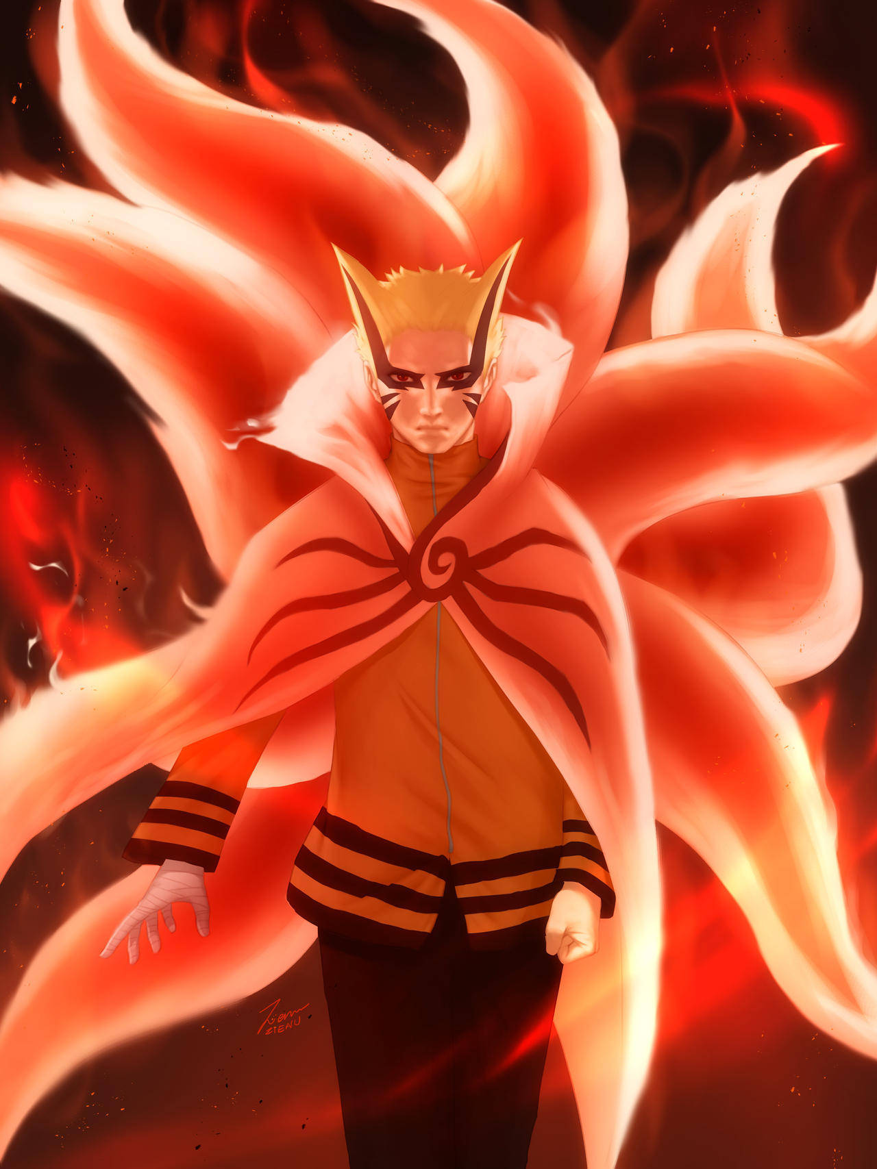Naruto Baryon-tila liekehtivillä hännillä Taustakuvat