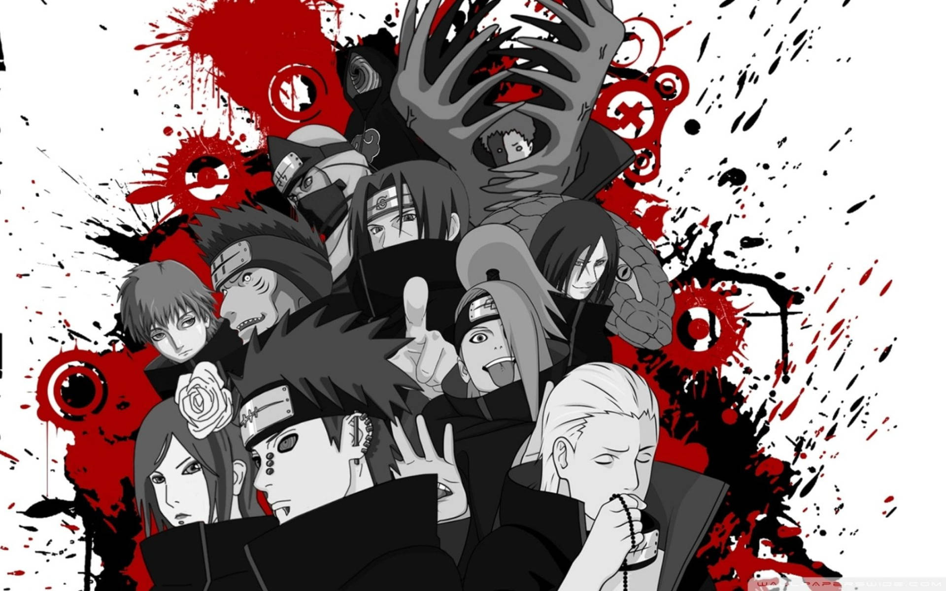 Naruto-hahmot Akatsuki harmaasävyinä Taustakuvat