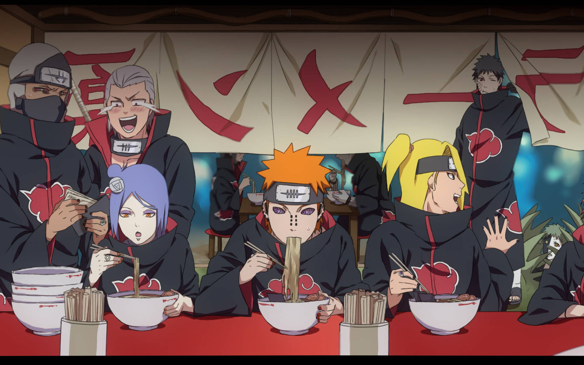 Naruto-hahmot Akatsuki ramen-ravintolassa Taustakuvat
