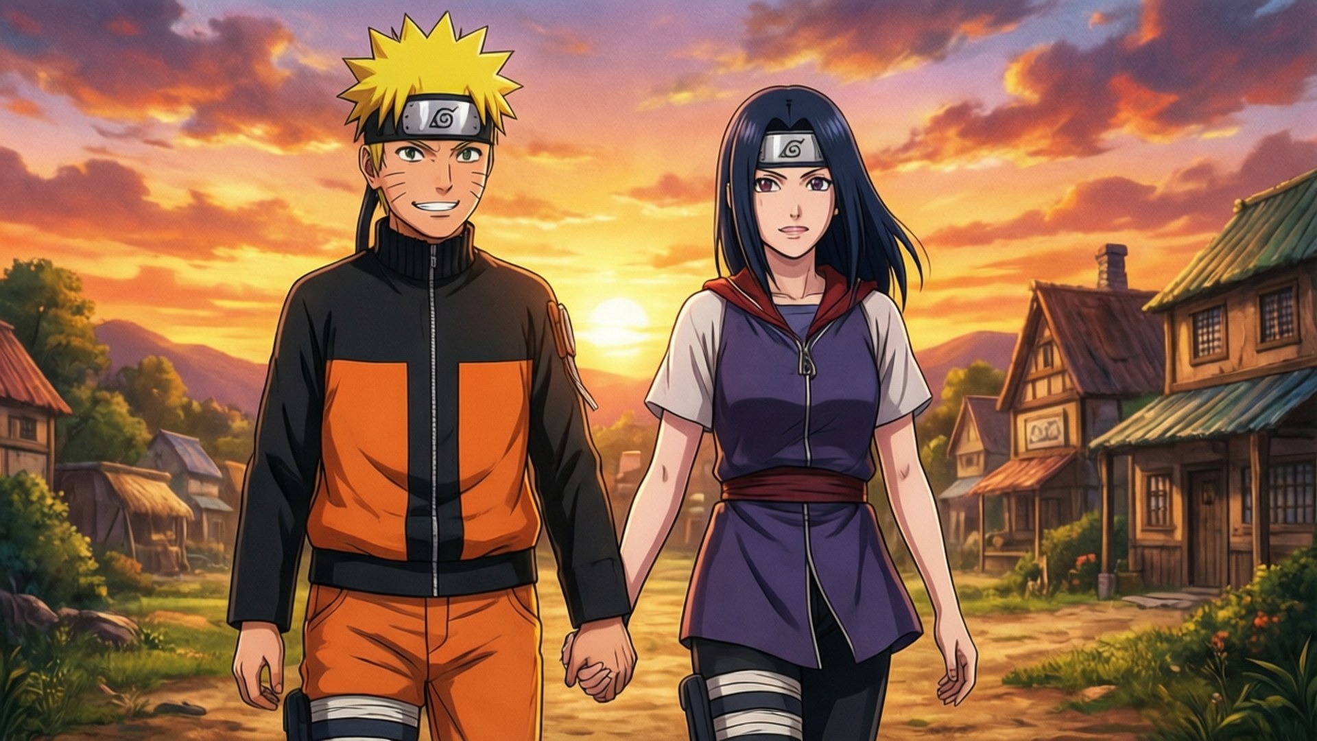 Naruto ja Hinata auringonlaskussa Taustakuvat