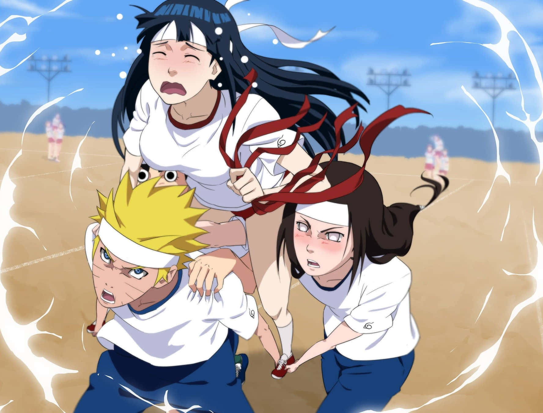 Naruto ja Neji Hyuga kantamassa Hinataa Taustakuvat