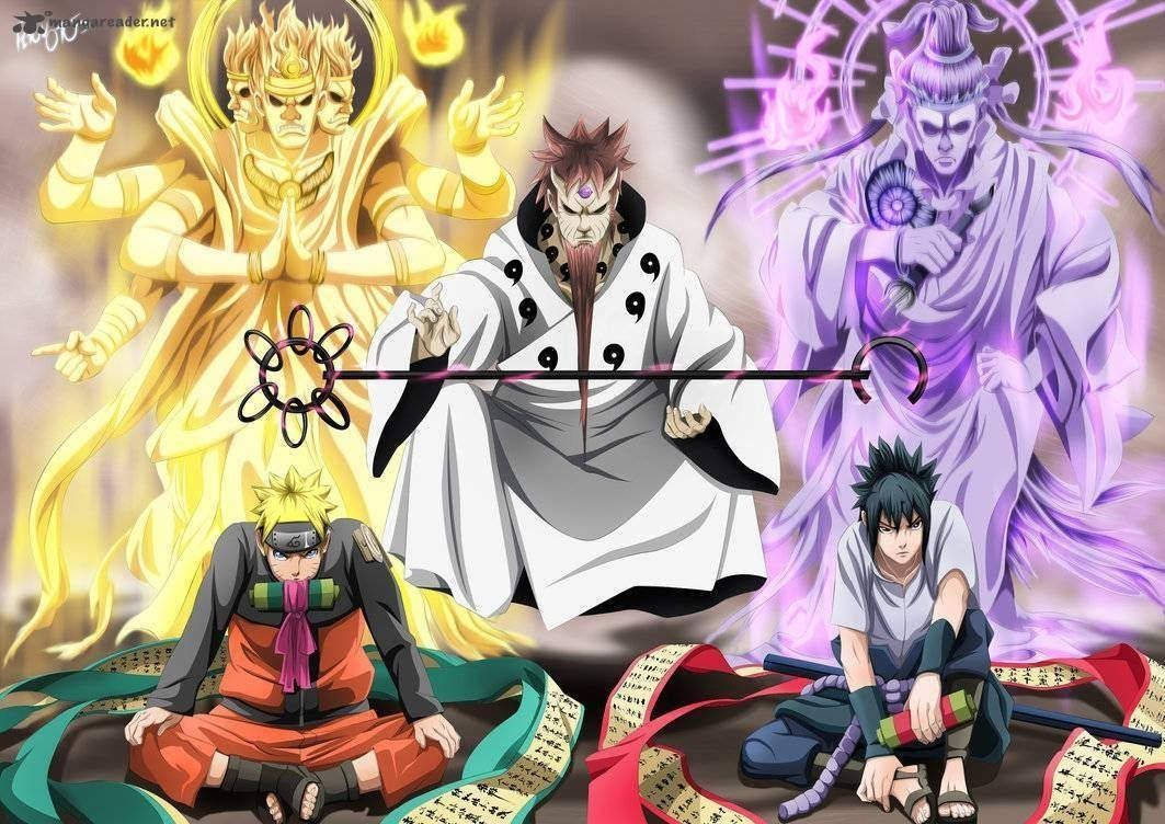 Naruto Uzumaki ja Sasuke Uchiha harjoittelemassa chakralla lehtikylässä