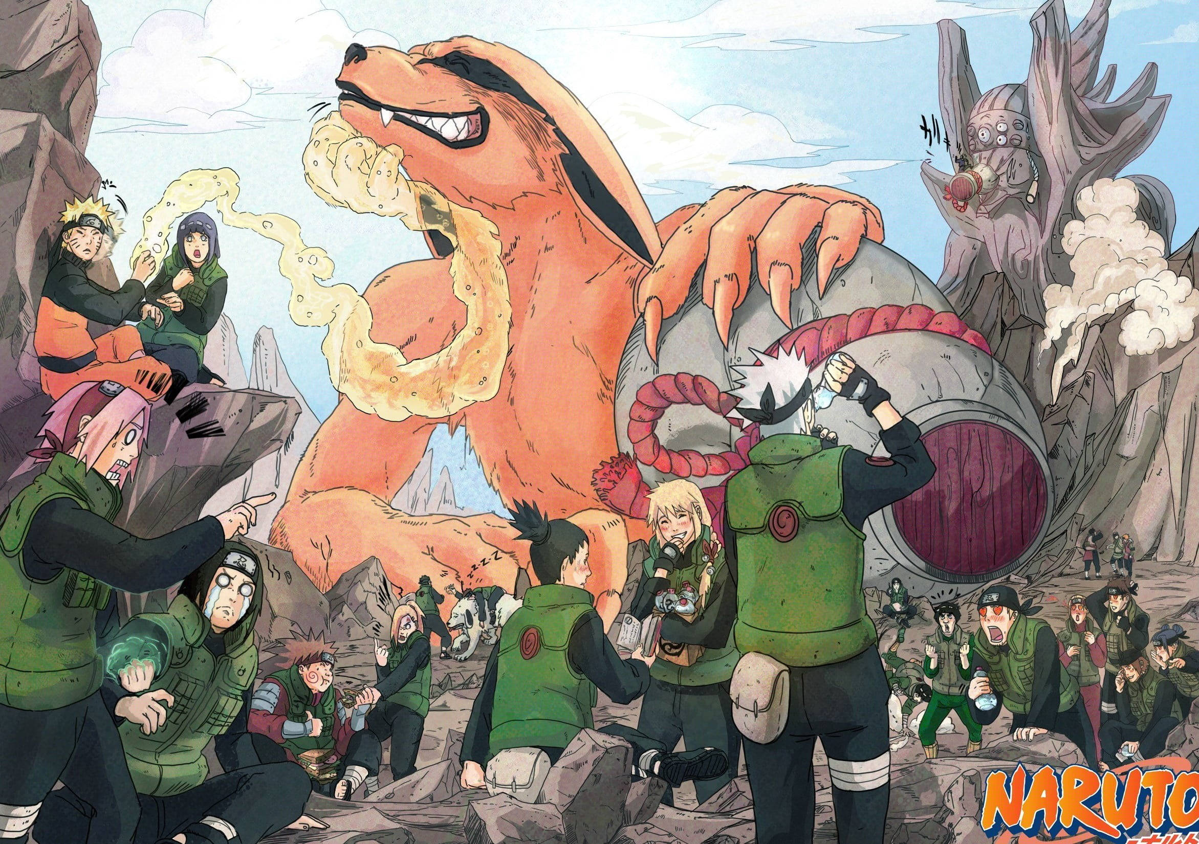 Naruto Live Kurama Seisoo Hahmojen Yllä Taustakuvat