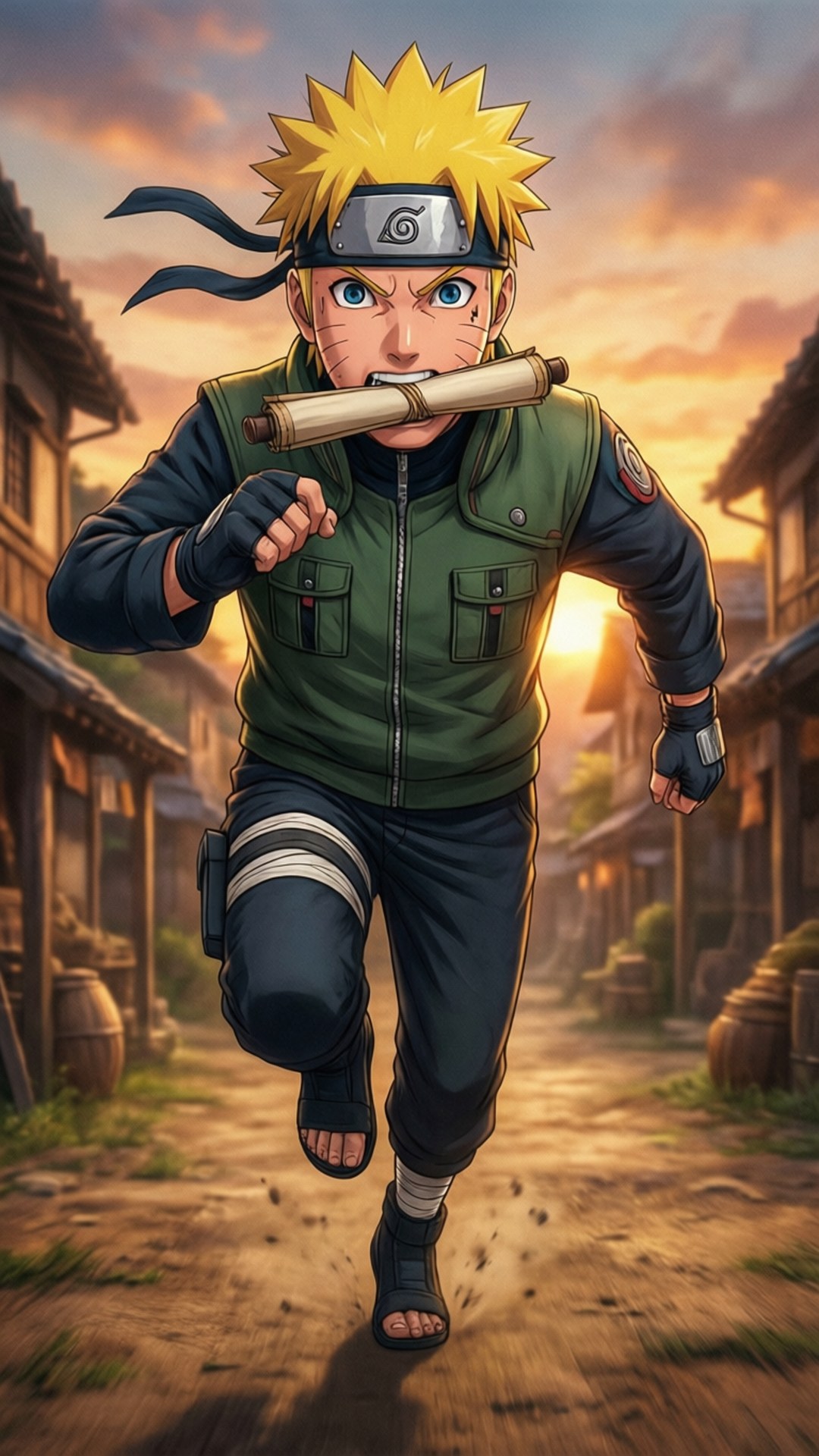 Naruto juoksee käärön kanssa toiminnassa.